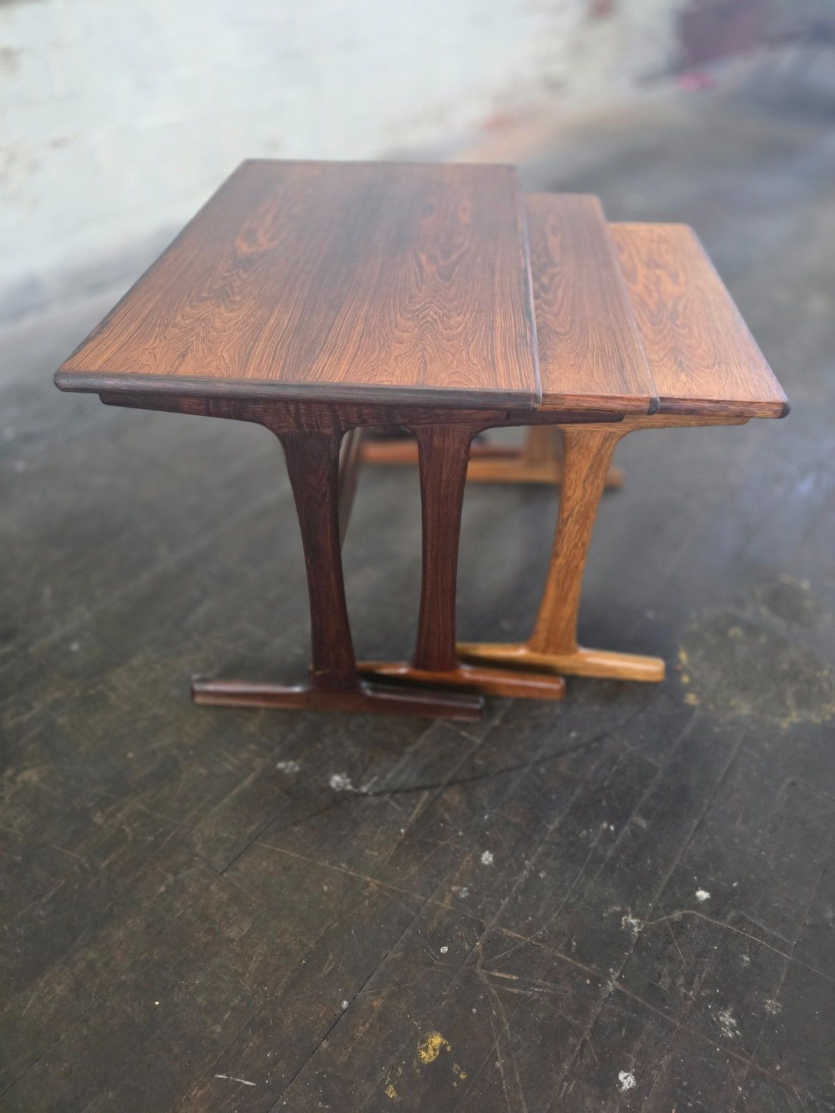 Rosewood Danish Mid Century Nest Of 3 Tables photo vintage