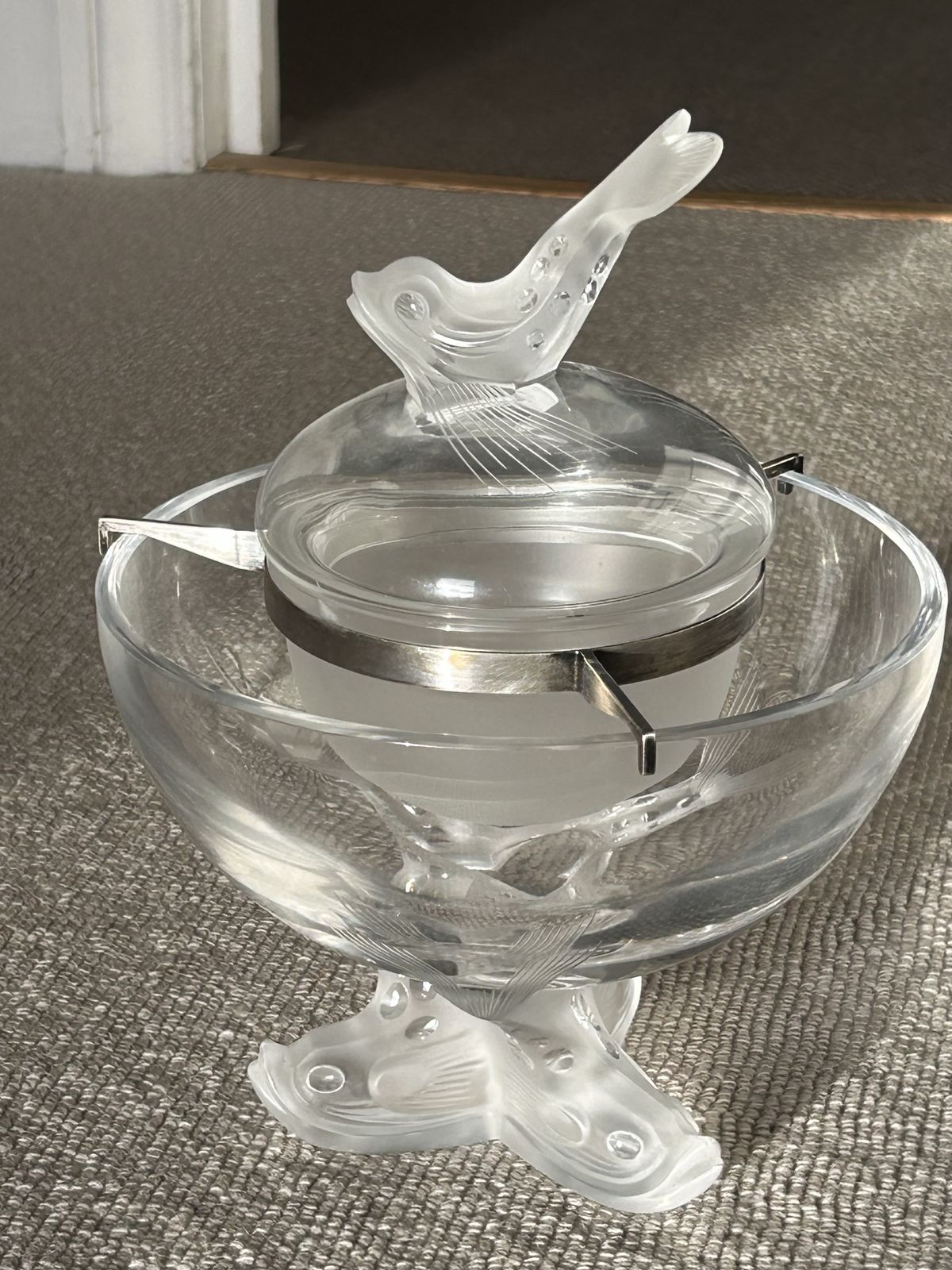 Lalique Crystal Caviar Cup & Pedestal Bowl (Signed) photo furniture