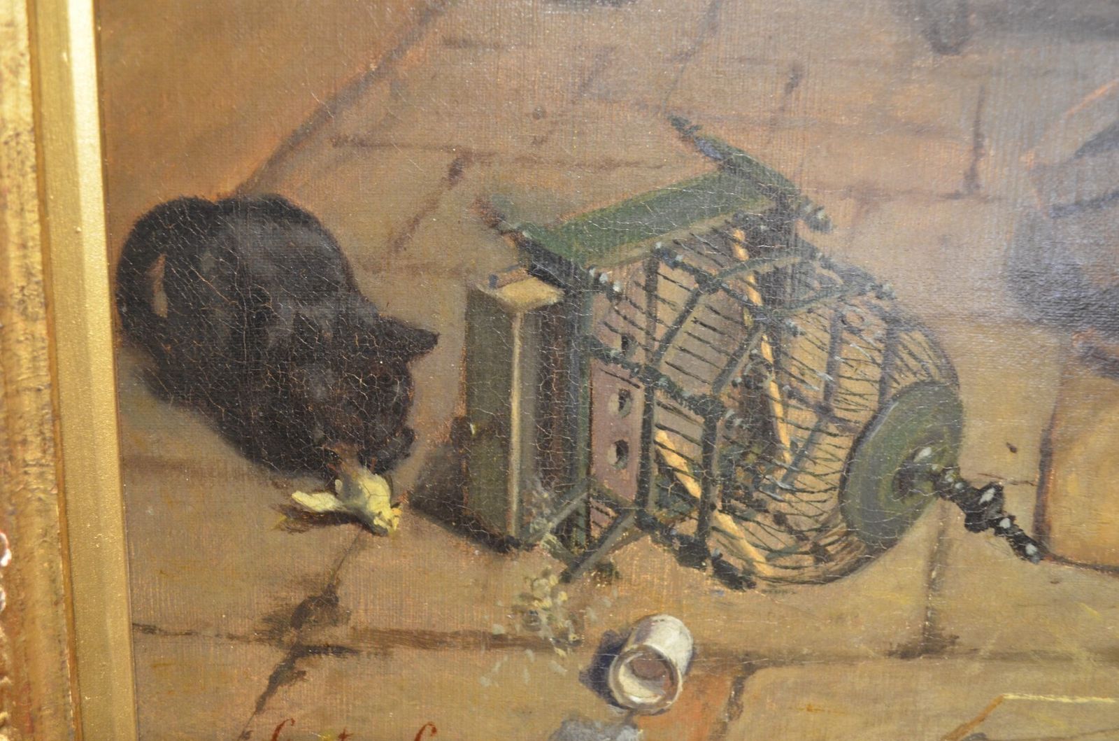 Art 19th Century Oil Painting Of An Interior Scene. photo