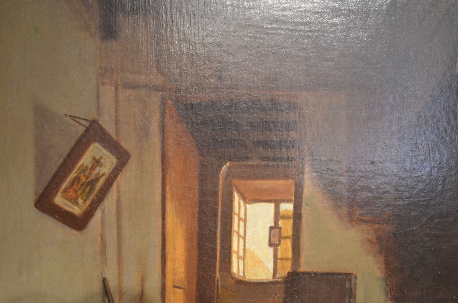 photo vinterior 19th Century Oil Painting Of An Interior Scene.