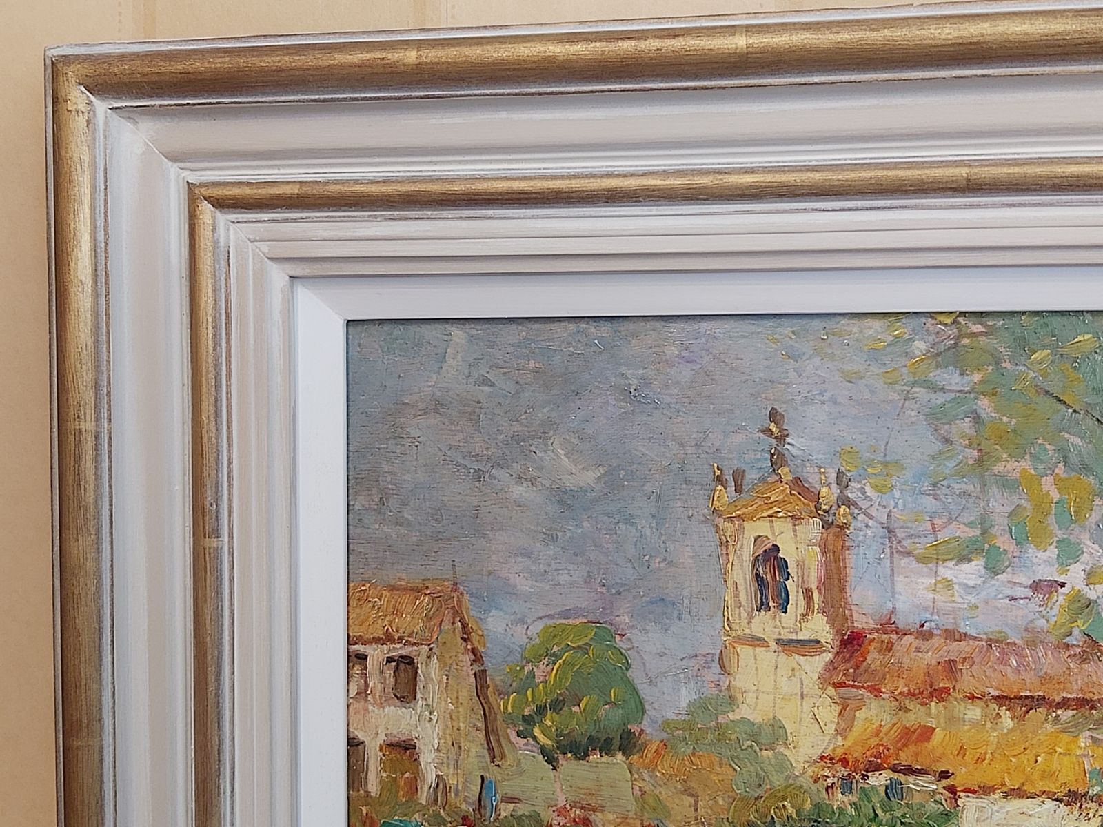 Jeffrey Pratt Painting   Lavender Fields With Church photo vintage