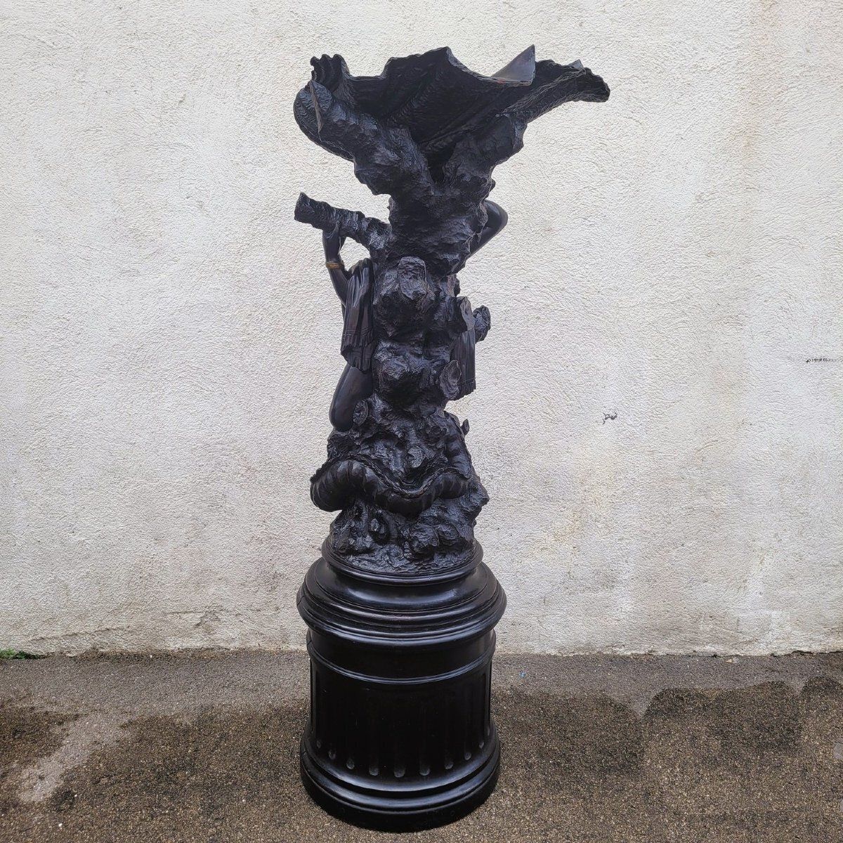 photo for sale Large Wooden Sculpture, Moor With Dragon, 19th Century