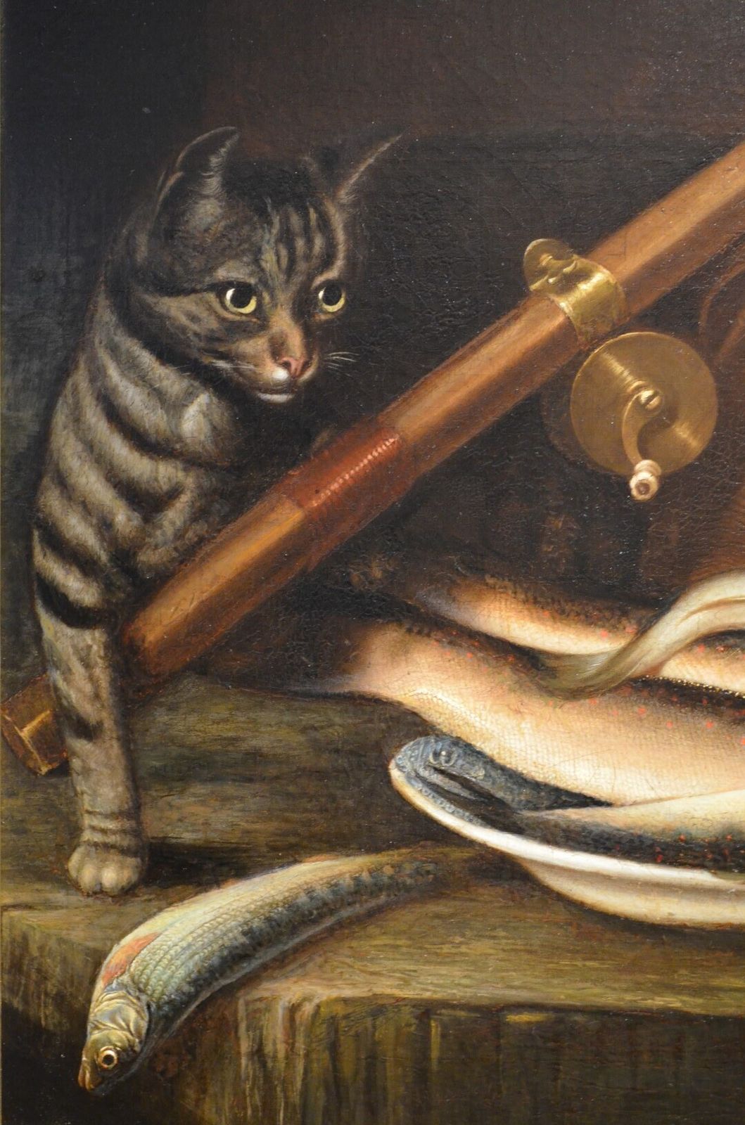 19thc Oil Of Cat And Fish Attributed To Horatio Henry Couldery photo vinterior