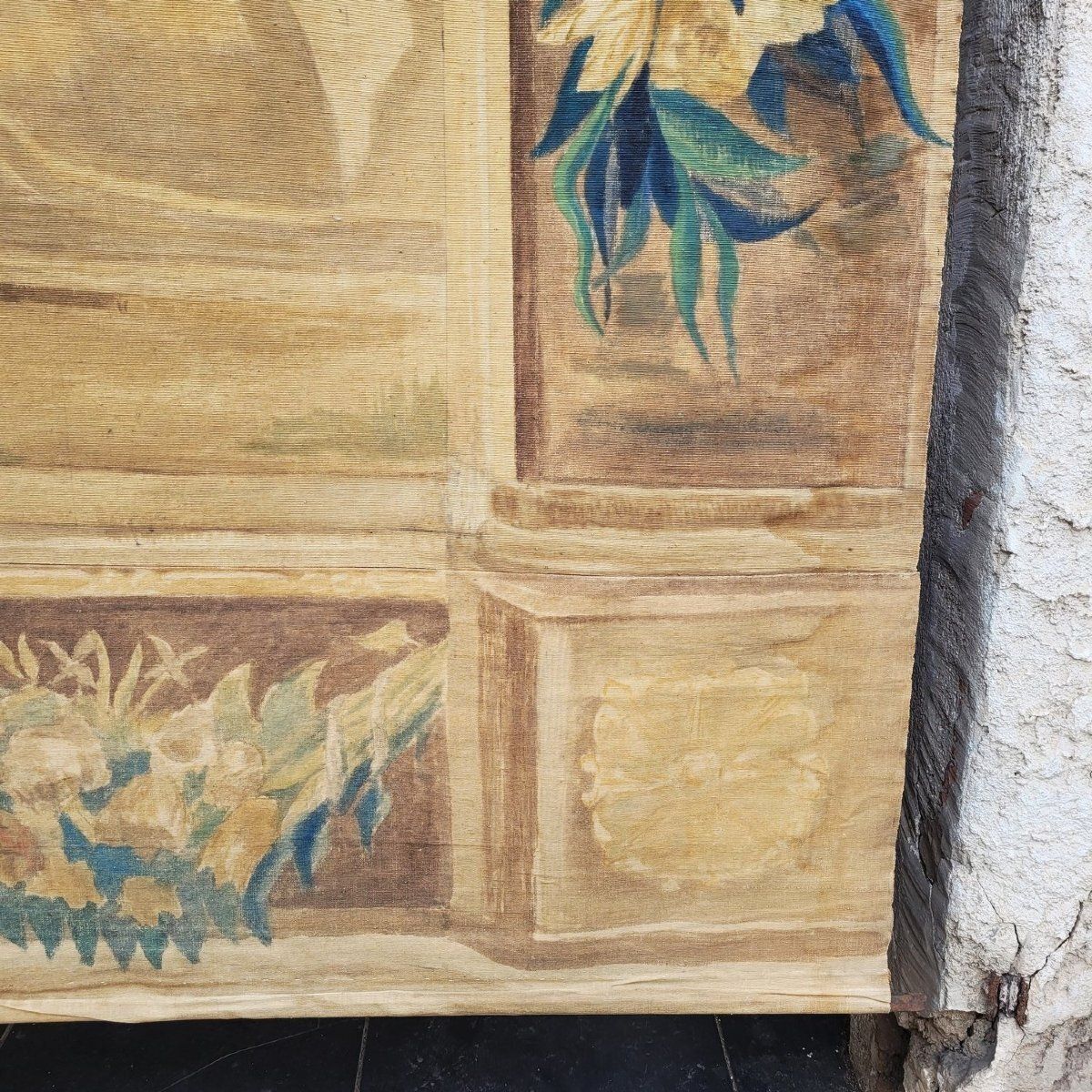 Large Painted Canvas, Figures At The Fountain, Late 19th Century photo Art