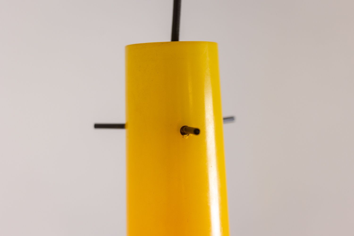 Pair Of Two Tone Yellow And White Glass Pendant Lights. 1960s photo 2200.0