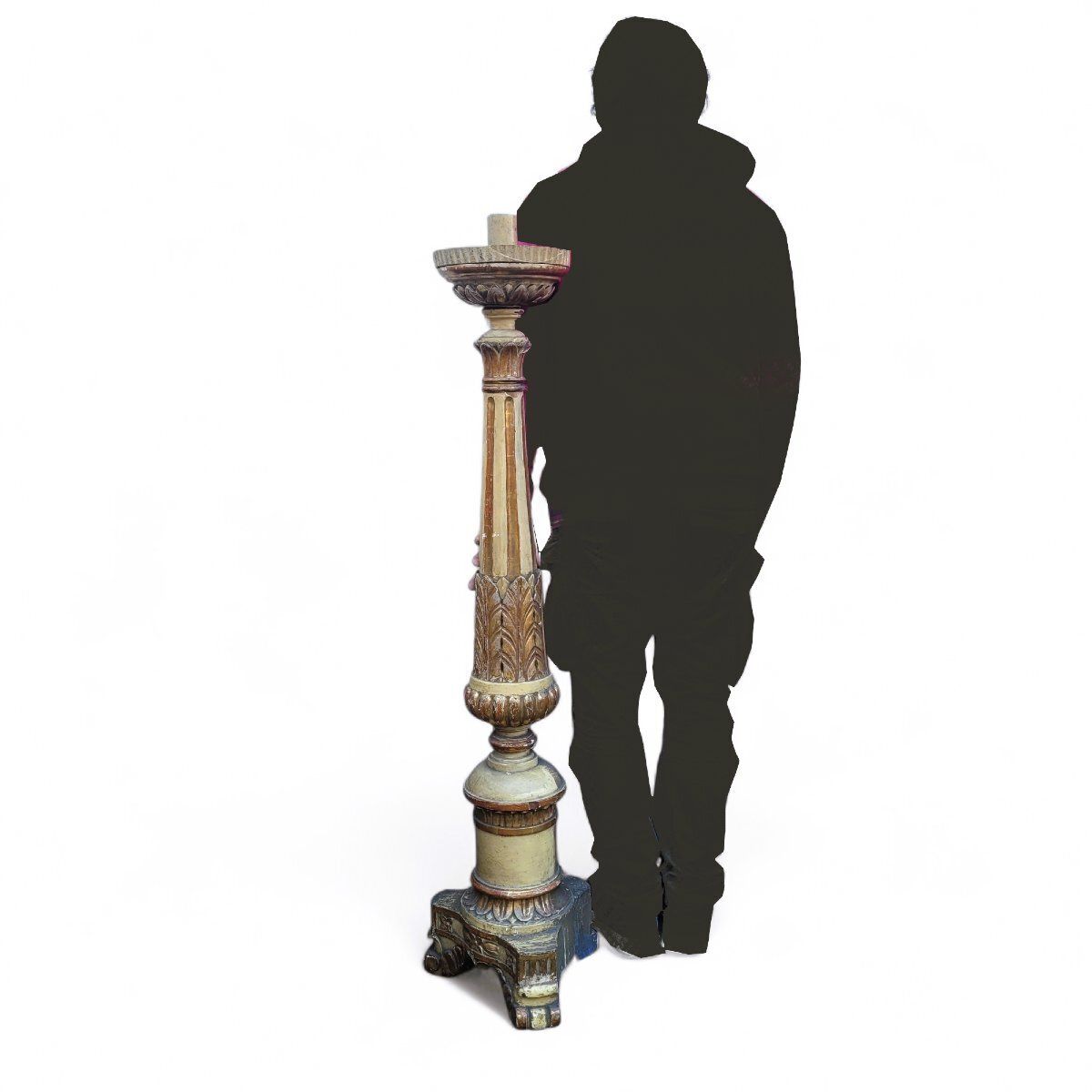 Set Of 6 Large Lacquered And Gilded Wooden Candlesticks, H140cm, Early 19th Century photo Home Decor