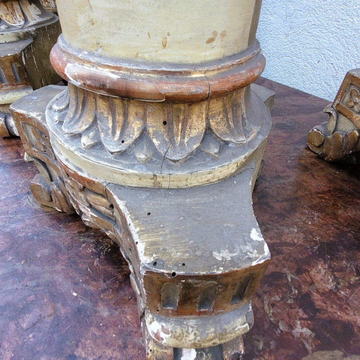 Home Decor Set Of 6 Large Lacquered And Gilded Wooden Candlesticks, H140cm, Early 19th Century photo