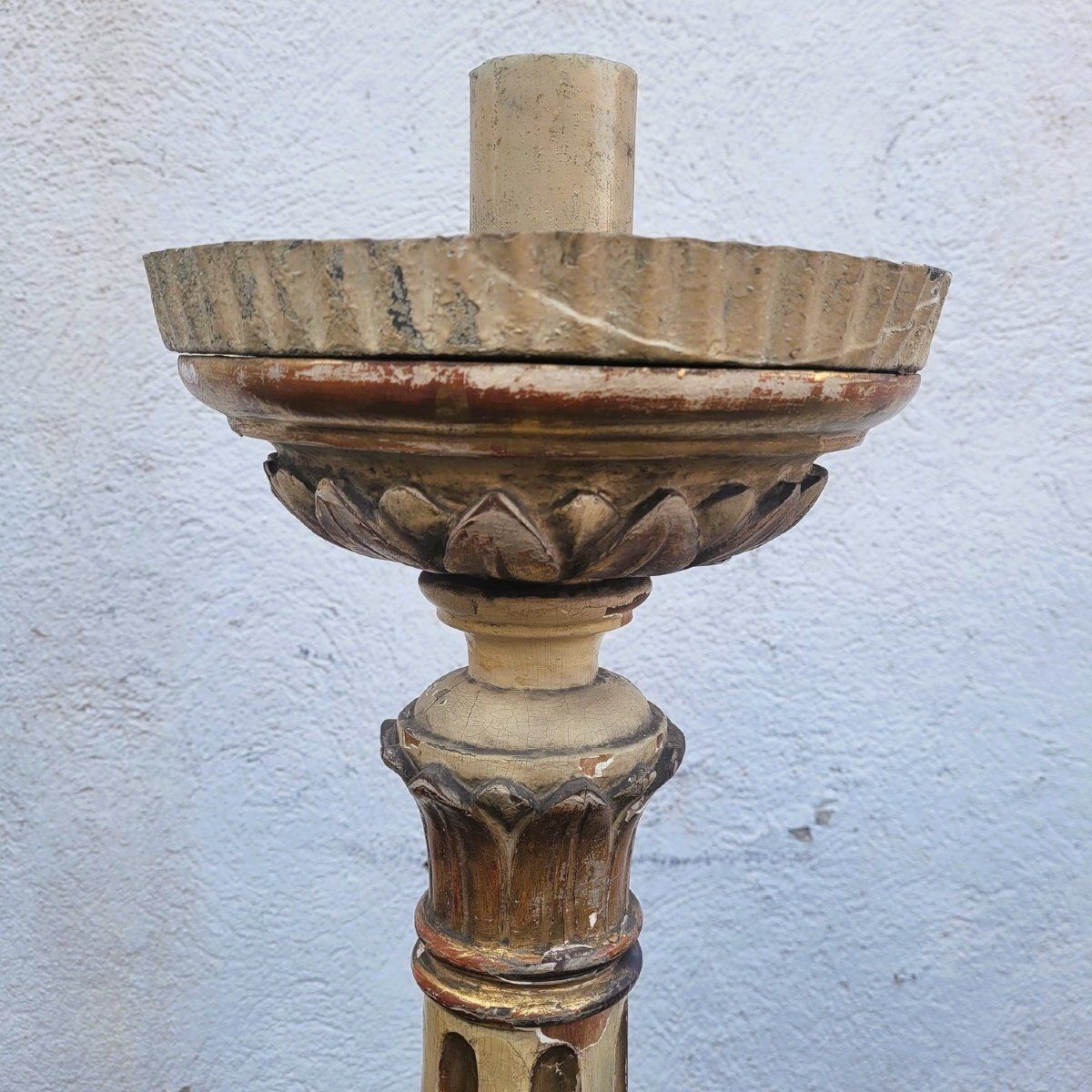 4200.0 Set Of 6 Large Lacquered And Gilded Wooden Candlesticks, H140cm, Early 19th Century photo