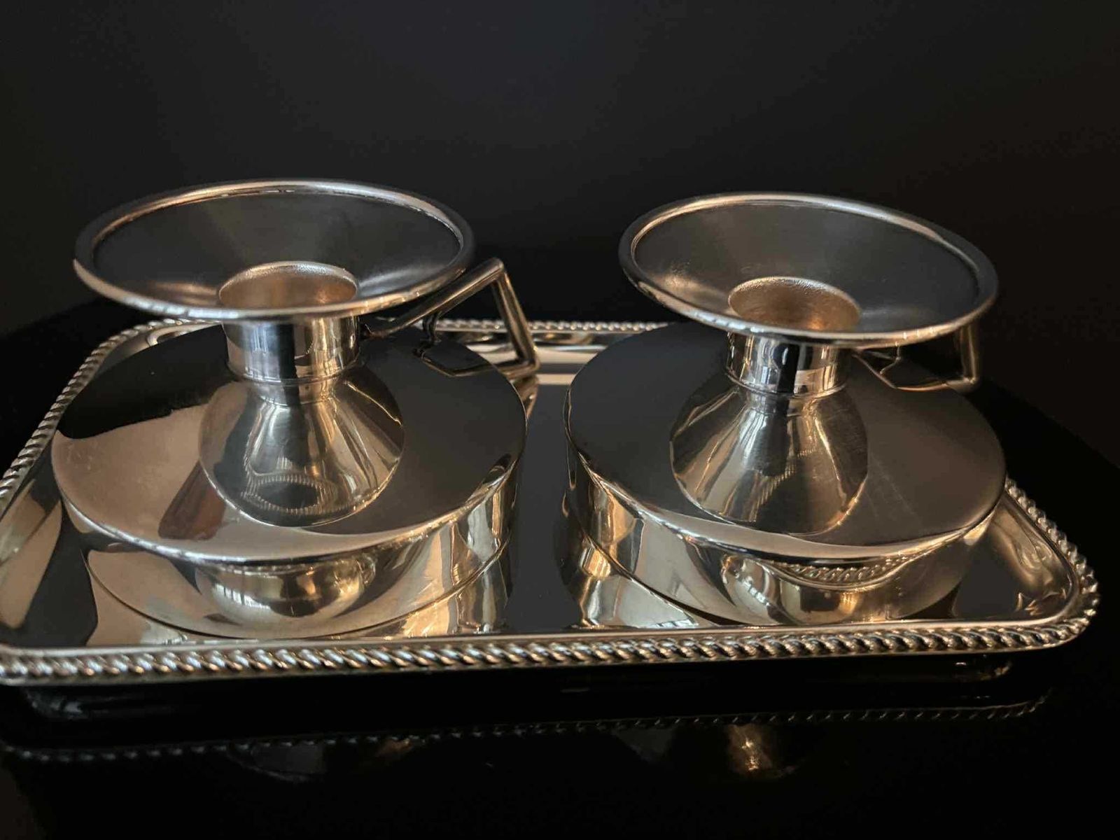 Vintage 1930s German Silver Plated Messing Versilbert Cups With Glass Inserts + Tray | Late Art Deco | Set Of 2 photo vinterior