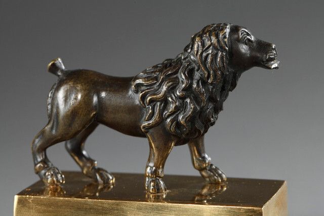 photo for sale Restoration Inkwell, Gilded And Patinated Bronze Lion Dog