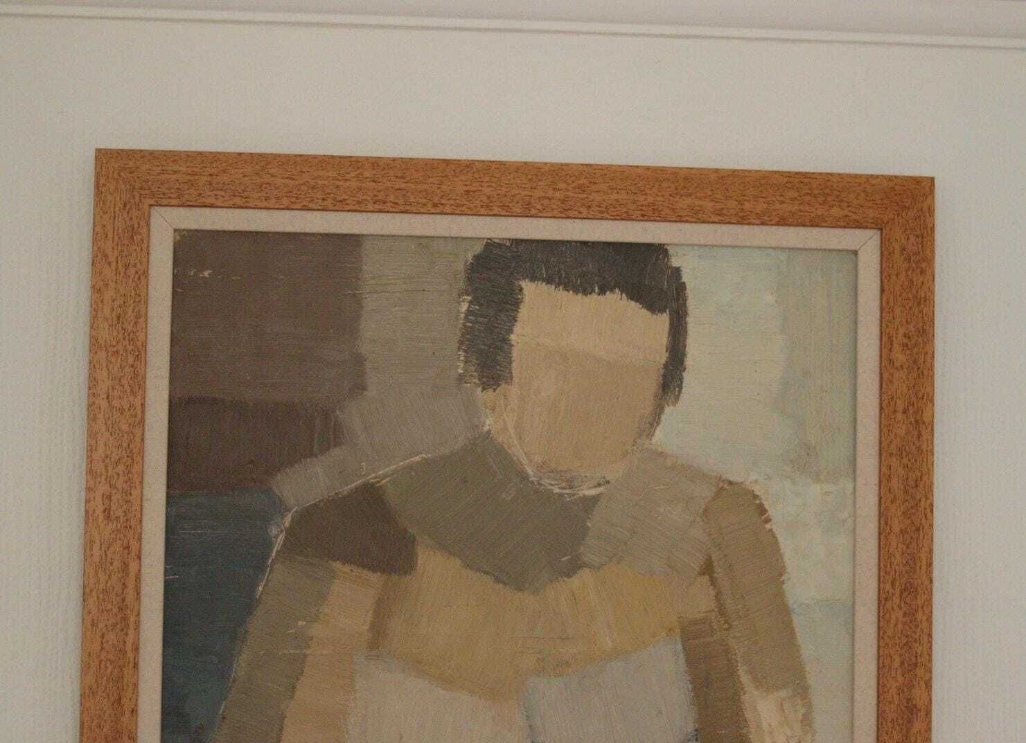 photo vinterior Original Mid Century Swedish Oil On Panel – “Sitting Woman Cubist” By Hasse Hasselgren, 1961 – Vintage  & Framed  92 × 52 Cm (36.2" × 20.5")