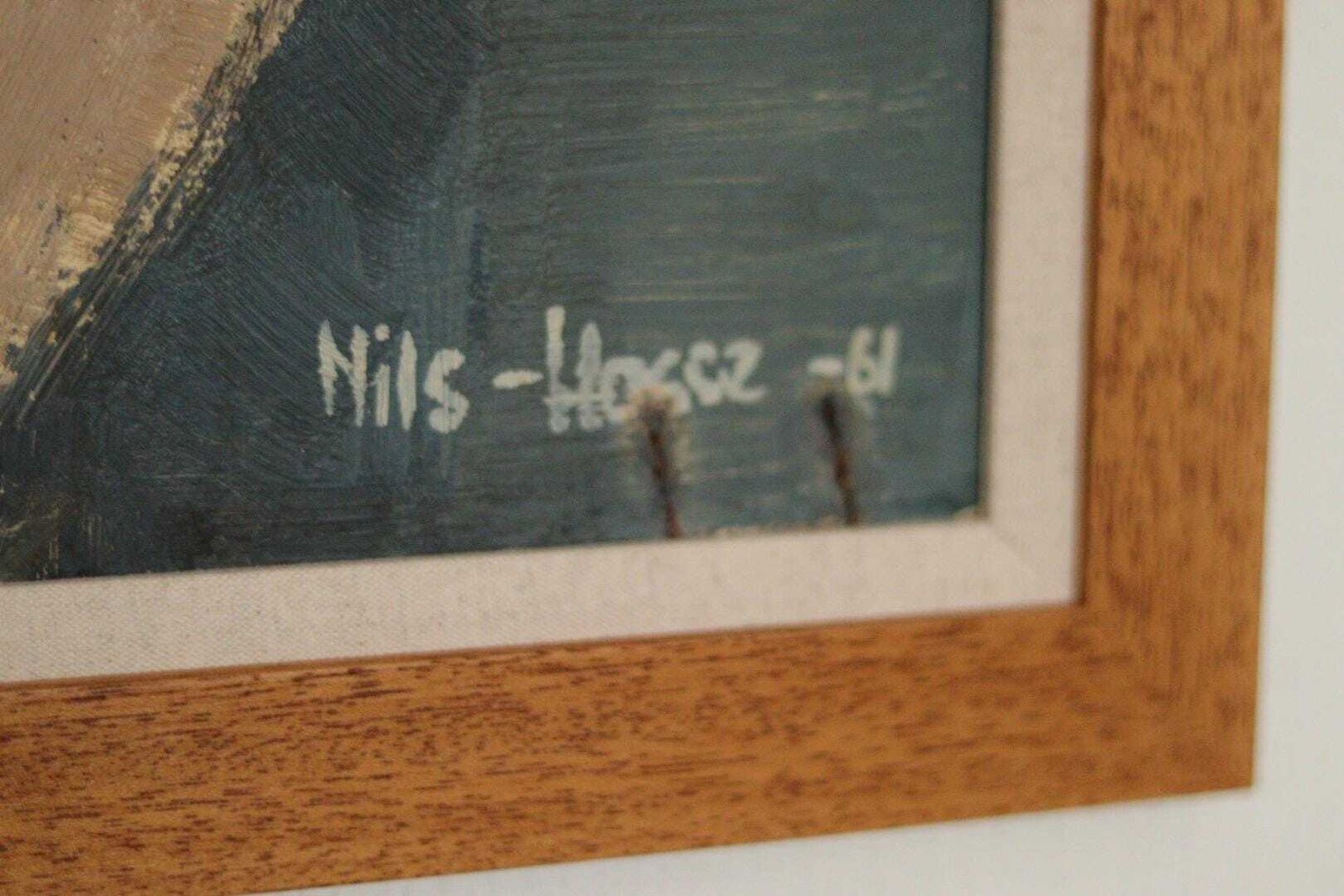 photo vintage Original Mid Century Swedish Oil On Panel – “Sitting Woman Cubist” By Hasse Hasselgren, 1961 – Vintage  & Framed  92 × 52 Cm (36.2" × 20.5")
