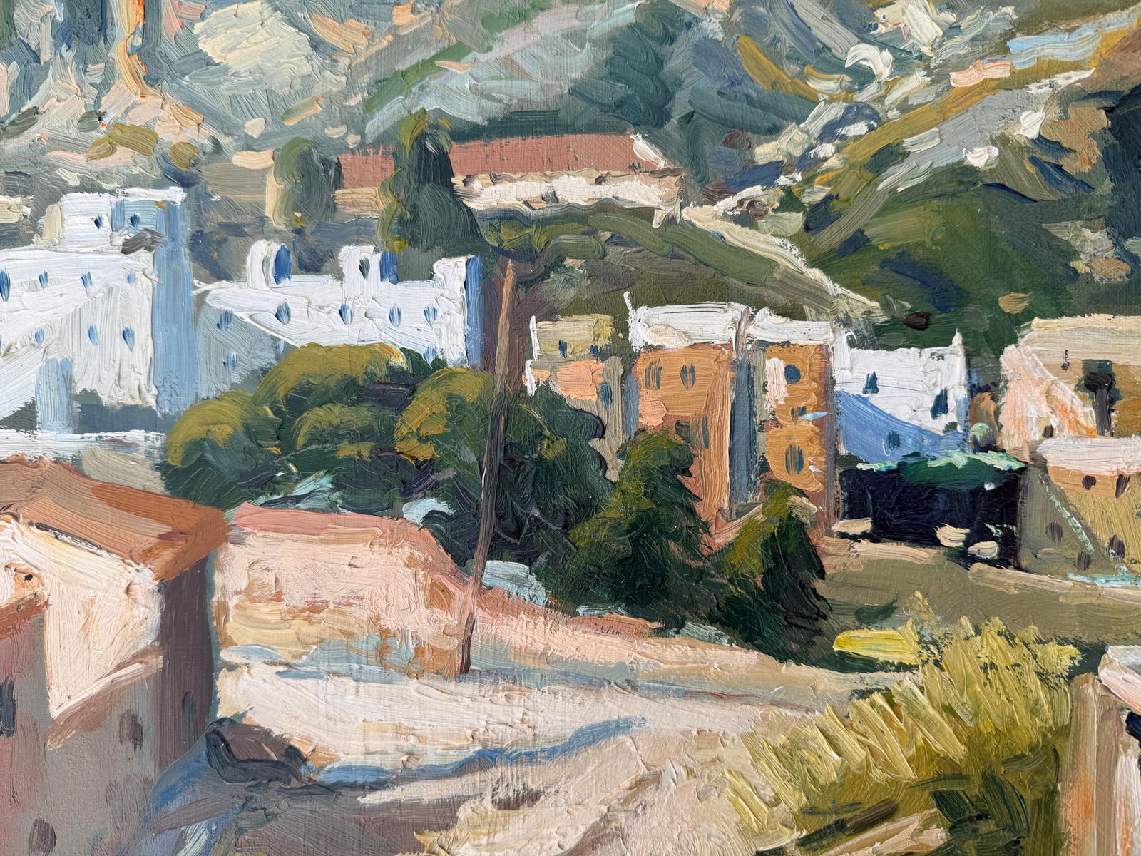 Agustín Pardo De Santayana González View Of A Neighborhood And Hills Oil On Canvas Spain photo Art