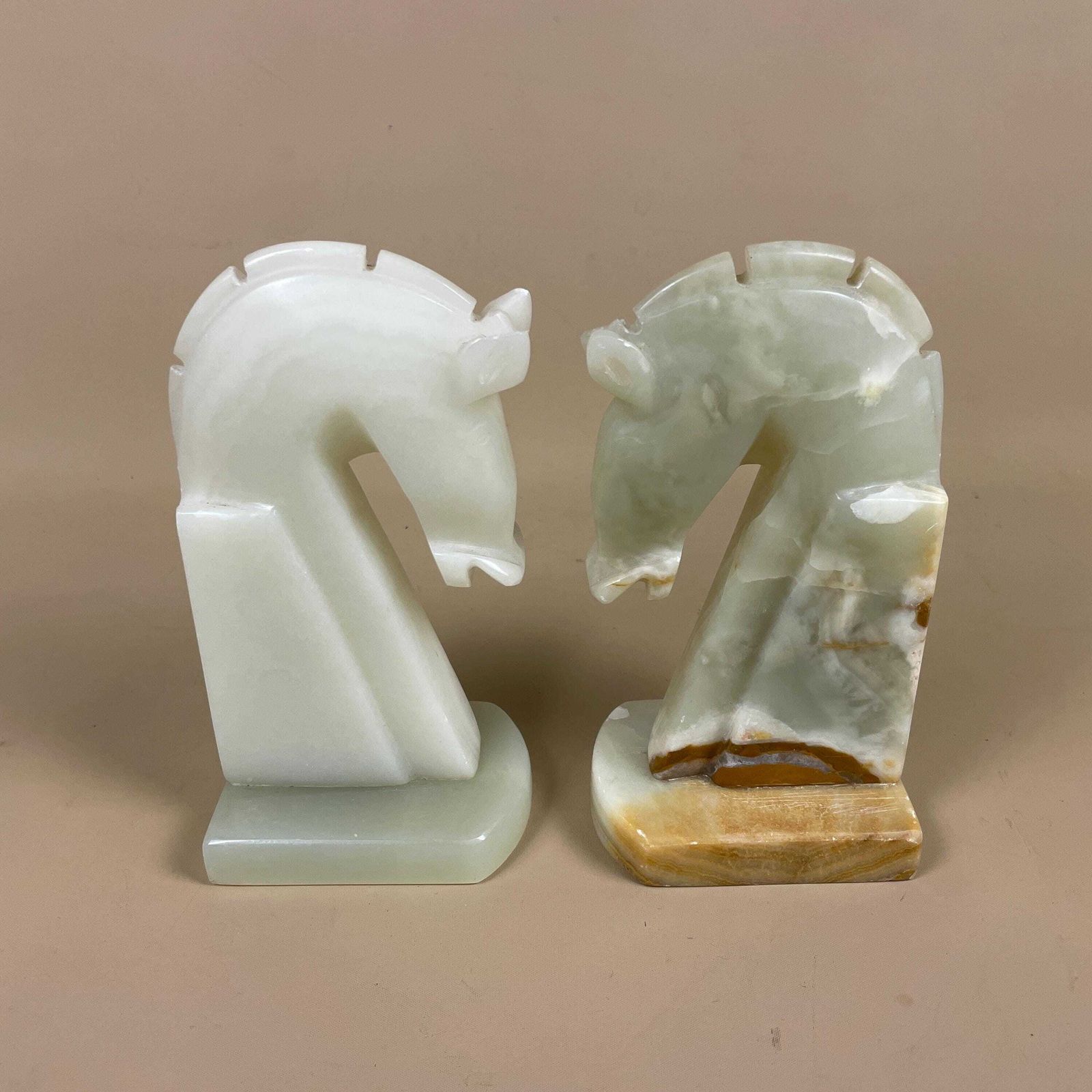 Pair Of 2 Vintage Marble Onyx Stone Bookends Book Ends Horse Heads Green Decorative Library Book Shelf Shelves Heavy Marbled Pony Horses photo furniture