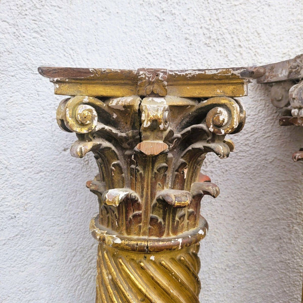 Pair Of Gilded And Carved Wooden Columns, 17th Century photo furniture
