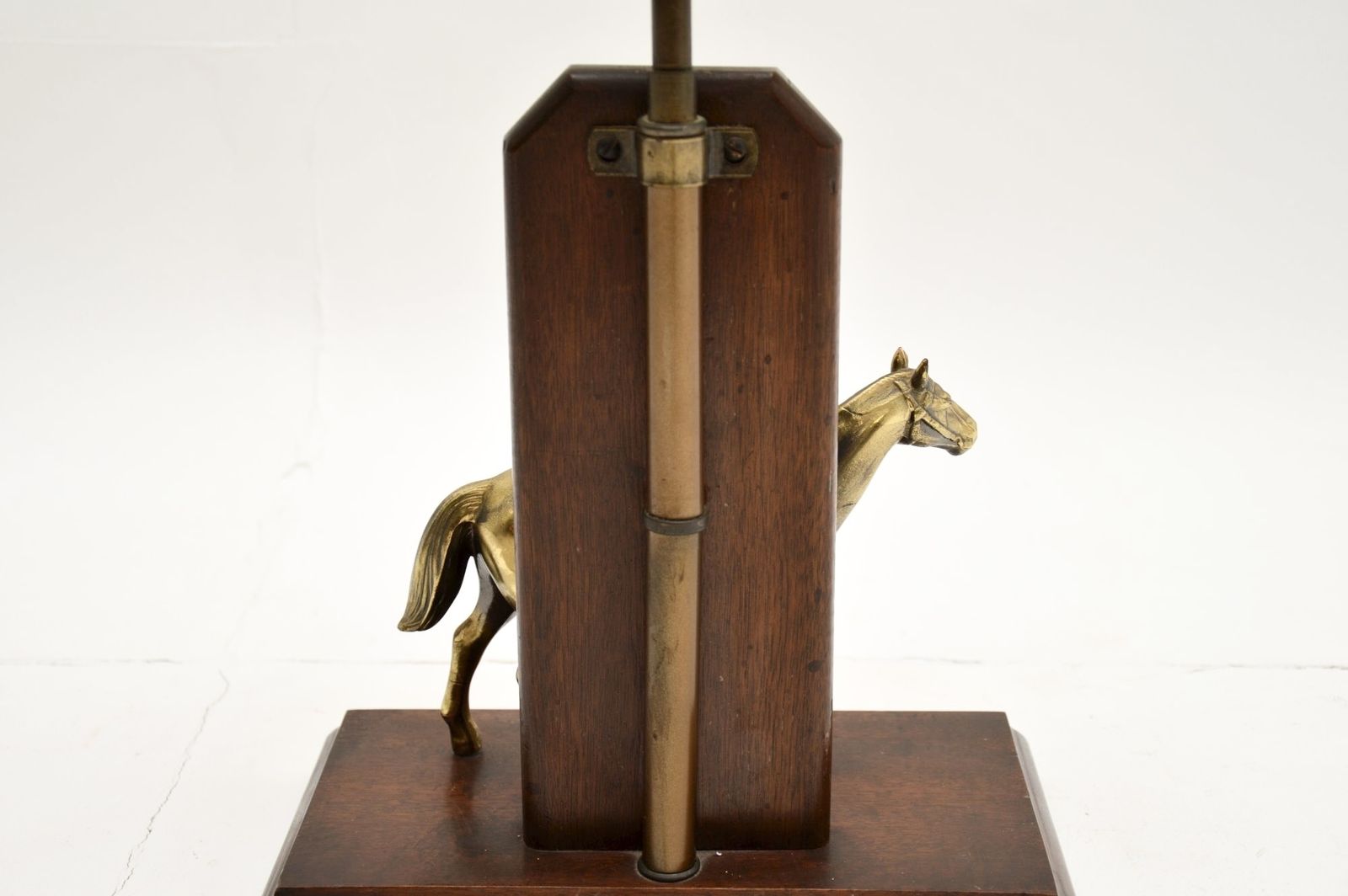 Antique Brass And Oak Equestrian Table Lamp photo buy