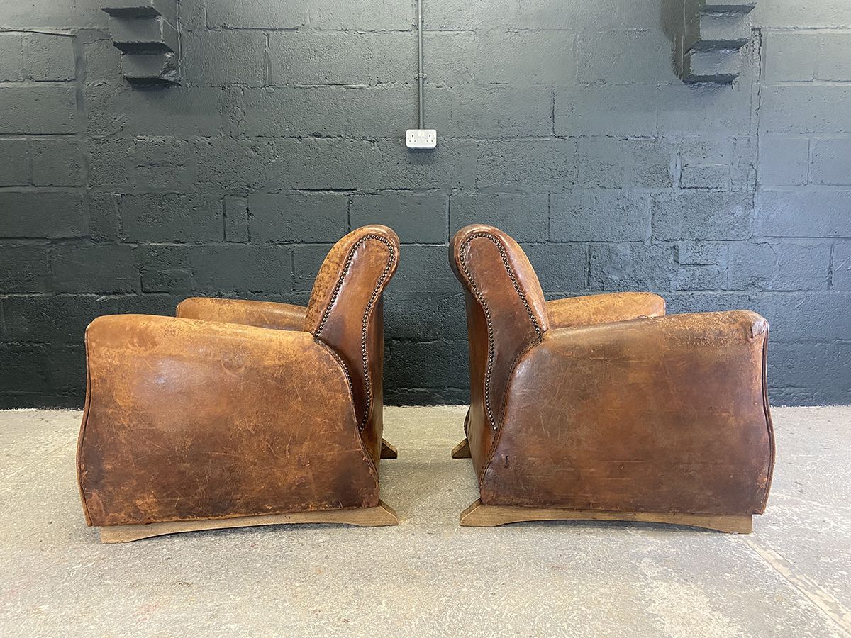 Furniture Pair Of Original French Art Deco Leather Club Chairs photo