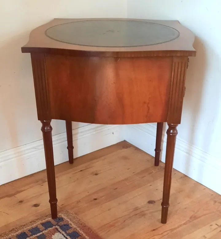 photo furniture Vintage Bevan Funnel Reprodux Two Drawer Side Table Bedside Green Leather Inlay