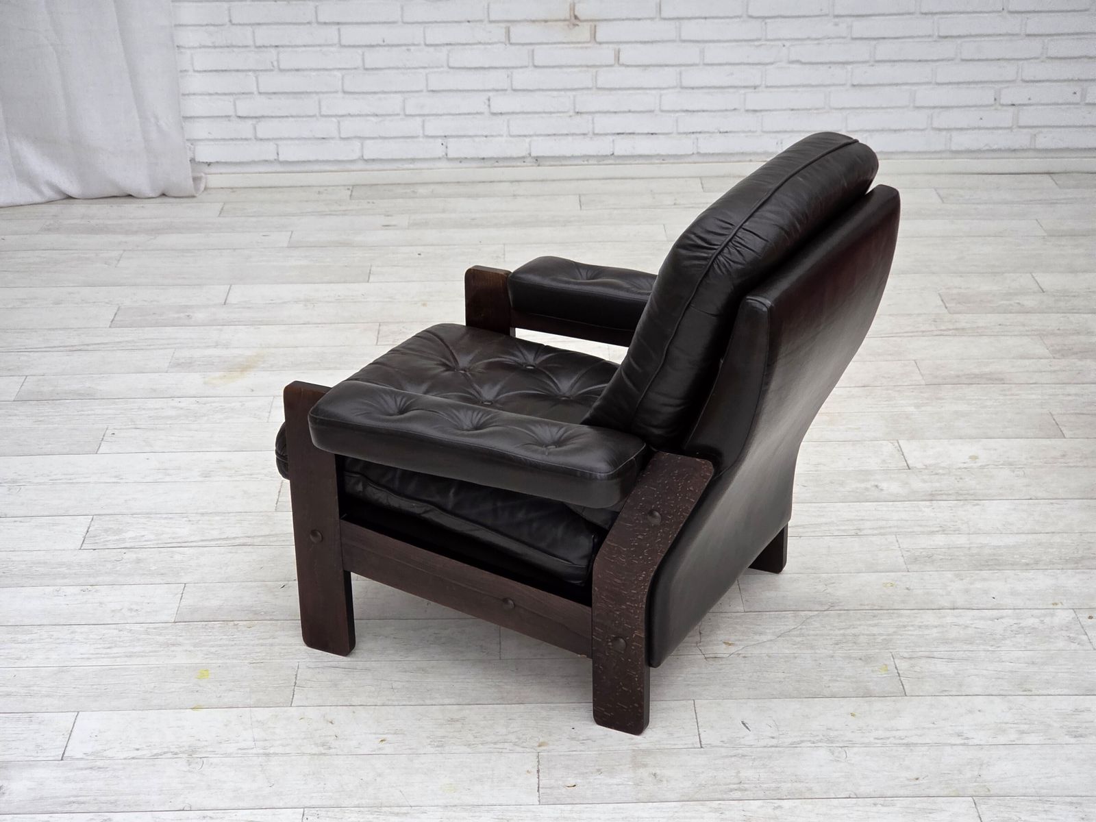 1190.0 1970s, Danish Armchair, Brown Furniture Leather, Oak Wood. photo