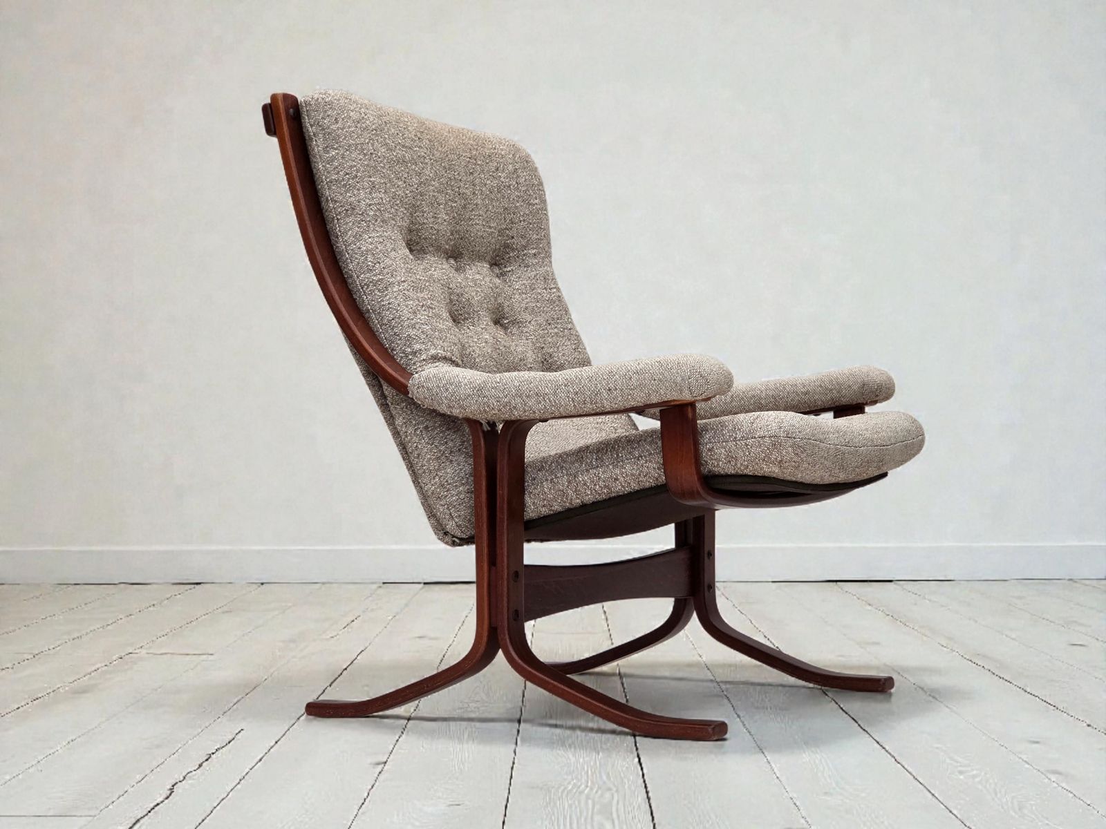 1970s, Norwegian Design Armchair, Blend Wool Fabric, Bent Wood.