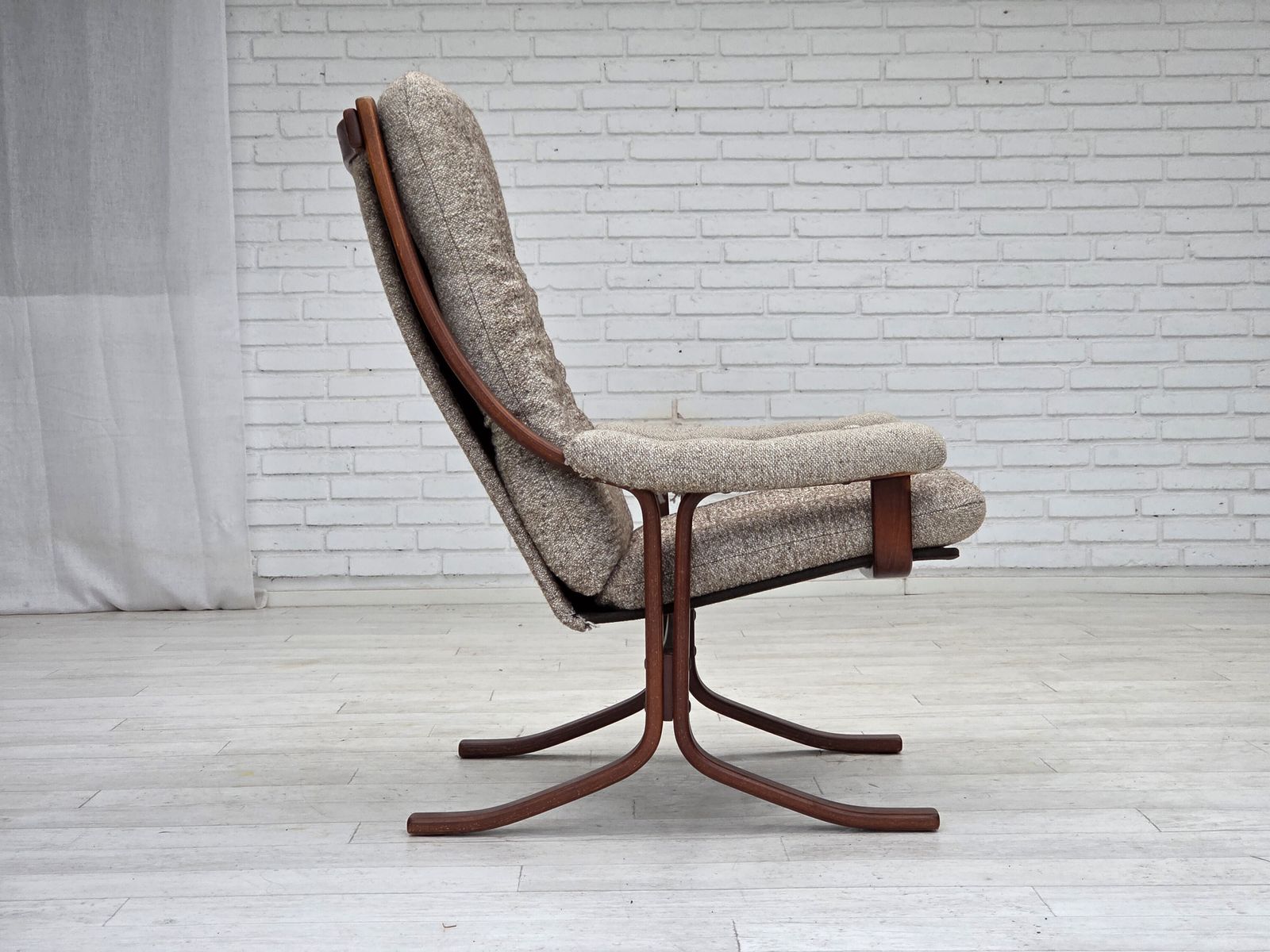Furniture 1970s, Norwegian Design Armchair, Blend Wool Fabric, Bent Wood. photo