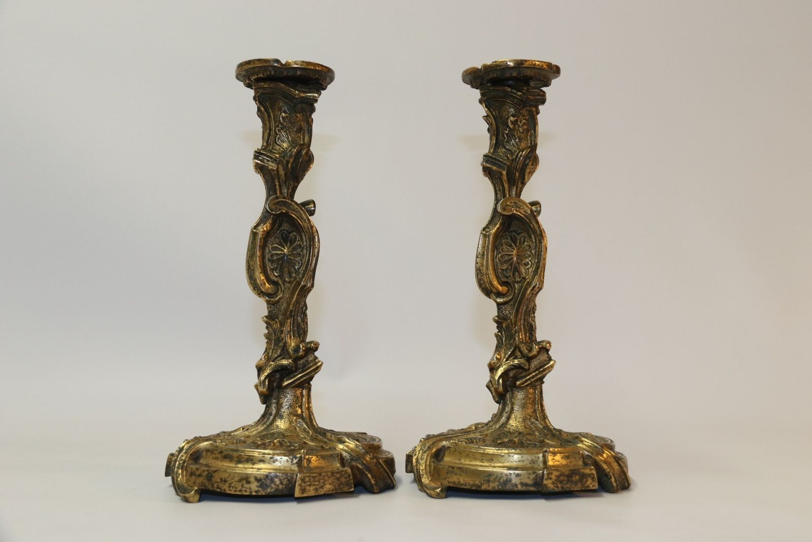 A Rare Pair Of 18th Century French Gilt Bronze Candlesticks photo for sale