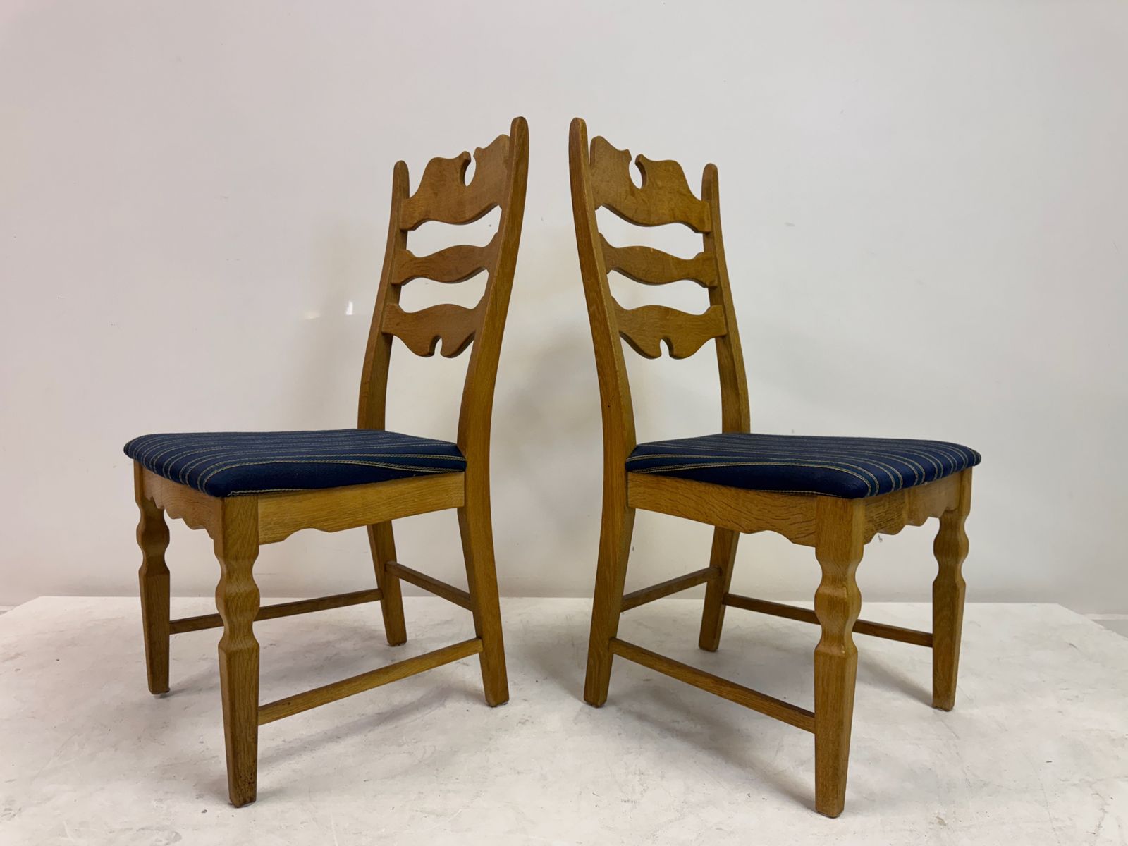 Set Of Six “Razorblade” Dining Chairs By Henning Kjaernulf, Oak, 1960s photo buy
