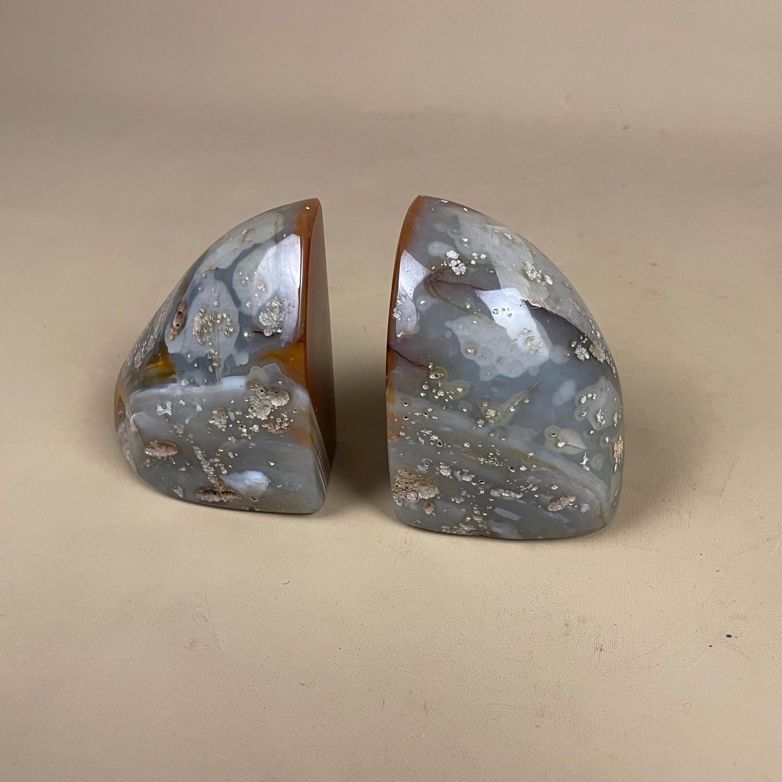 Pair Of 2 Vintage Stone Bookends Book Ends Red Grey Rocks Polished Decorative Library Book Shelf Shelves Heavy Set Natural photo furniture