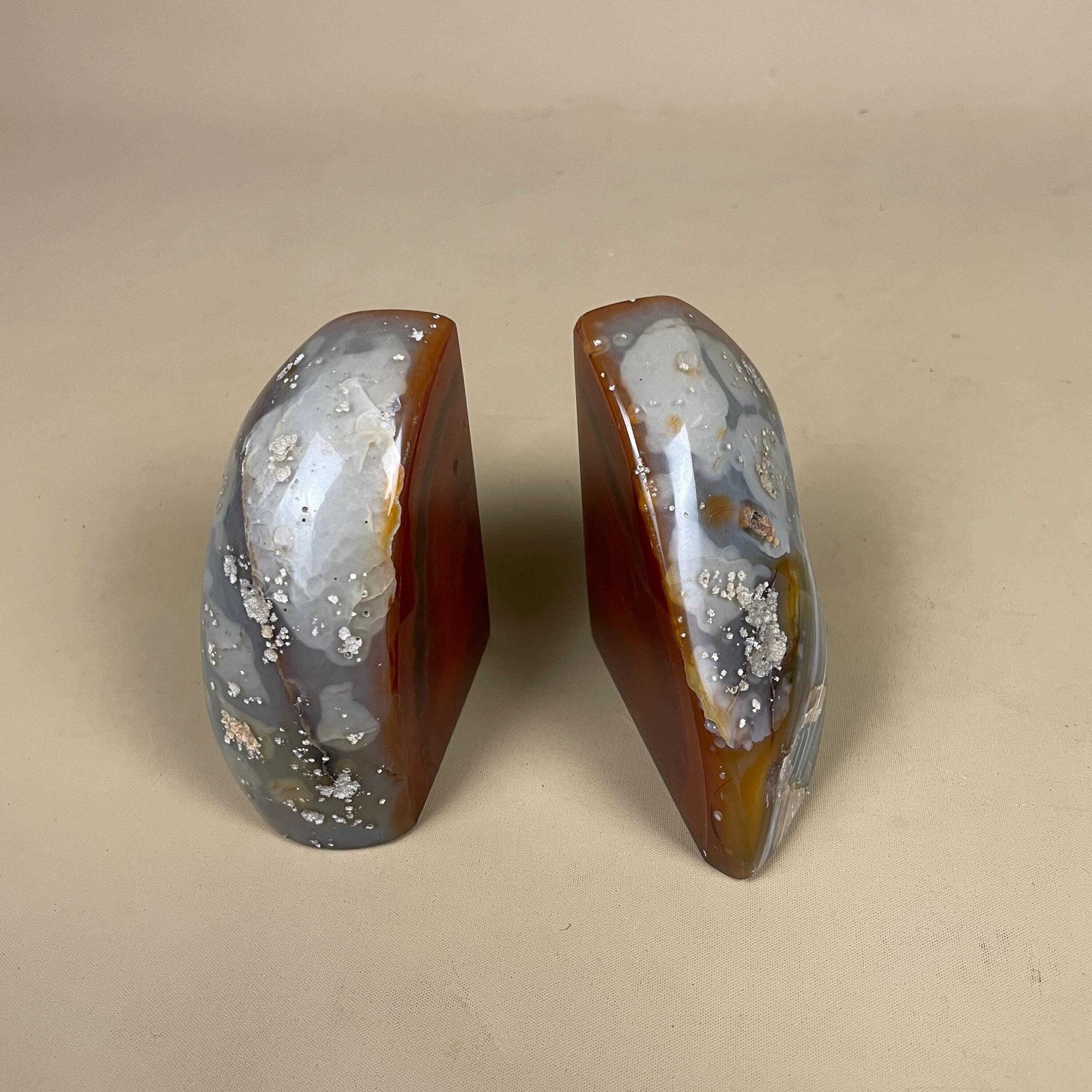 Pair Of 2 Vintage Stone Bookends Book Ends Red Grey Rocks Polished Decorative Library Book Shelf Shelves Heavy Set Natural photo 89.0