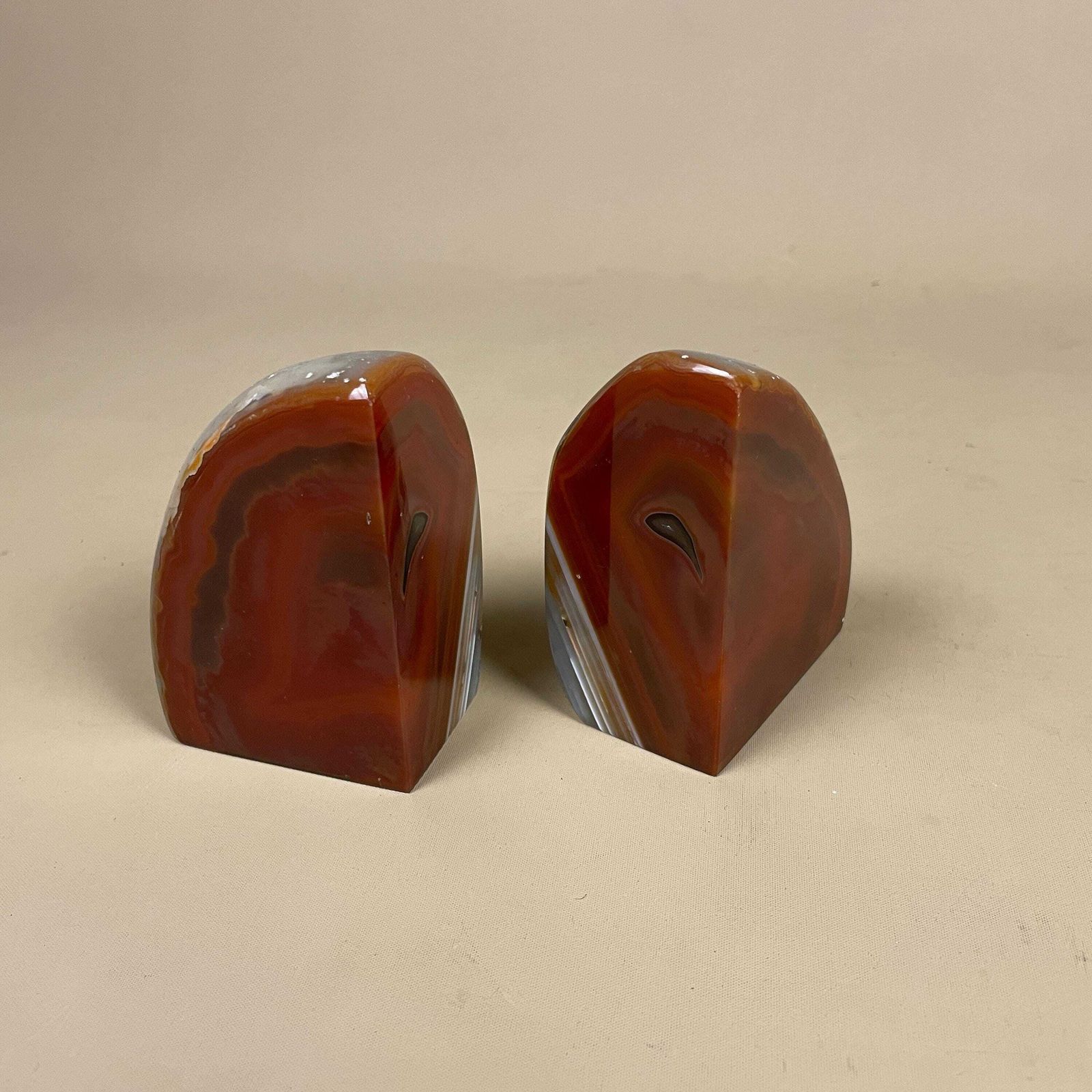 Pair Of 2 Vintage Stone Bookends Book Ends Red Grey Rocks Polished Decorative Library Book Shelf Shelves Heavy Set Natural photo vinterior