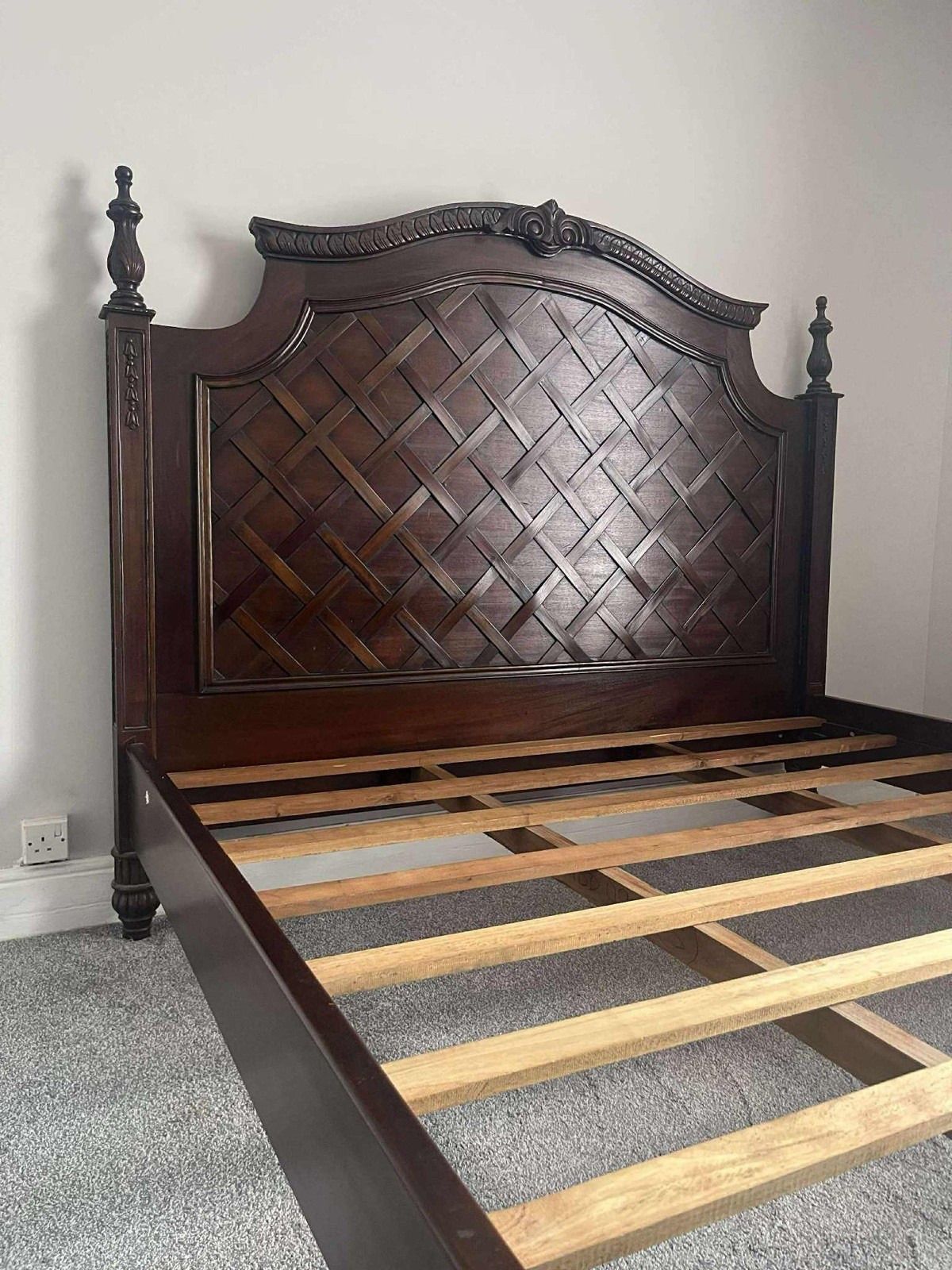 photo for sale Stunning Oak Carved Dark Wood Vintage French Super King Size Bed