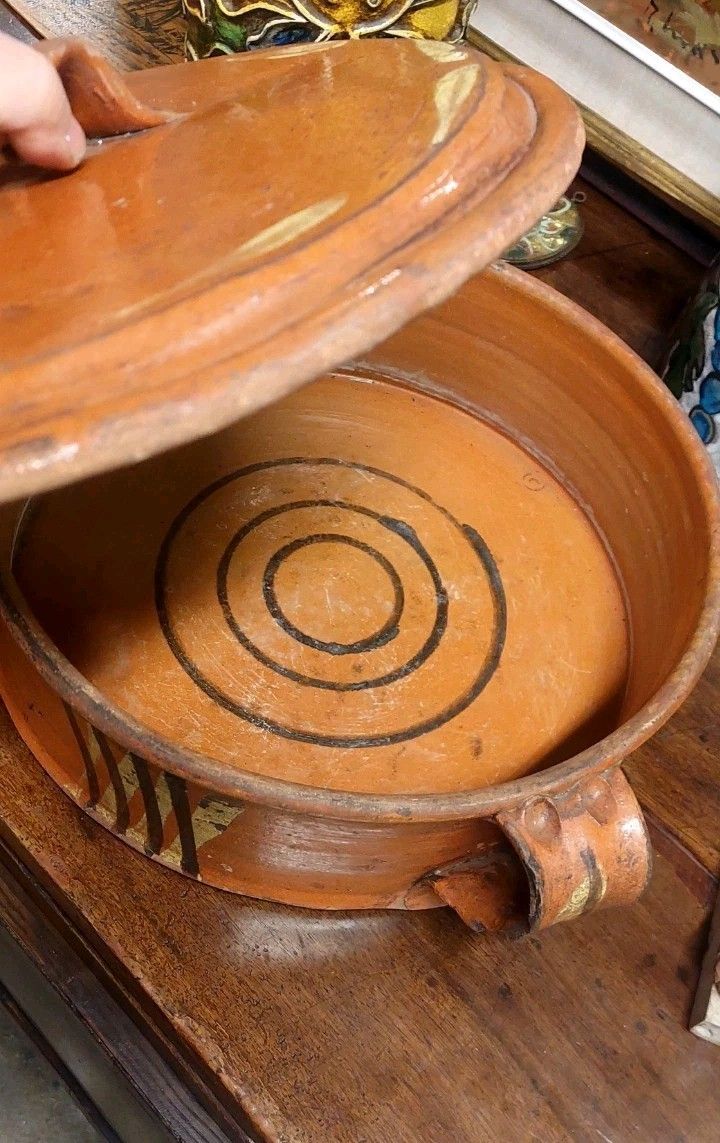 Antique Large Tuscany 19th Century Enamel Terracotta Bean Pot Rare!!!! photo 210.0