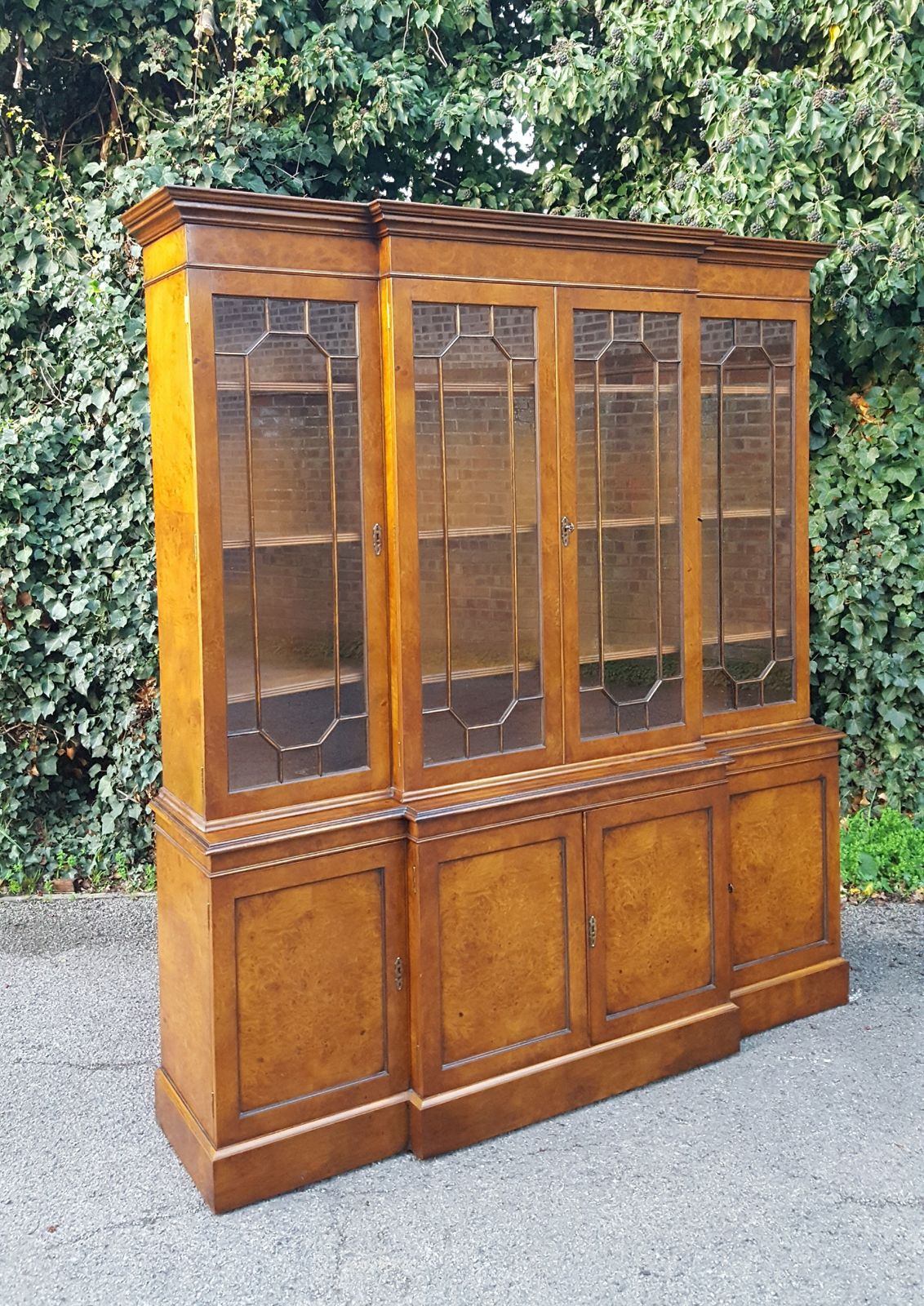Antique Burr Walnut Breakfront Library Bookcase photo furniture