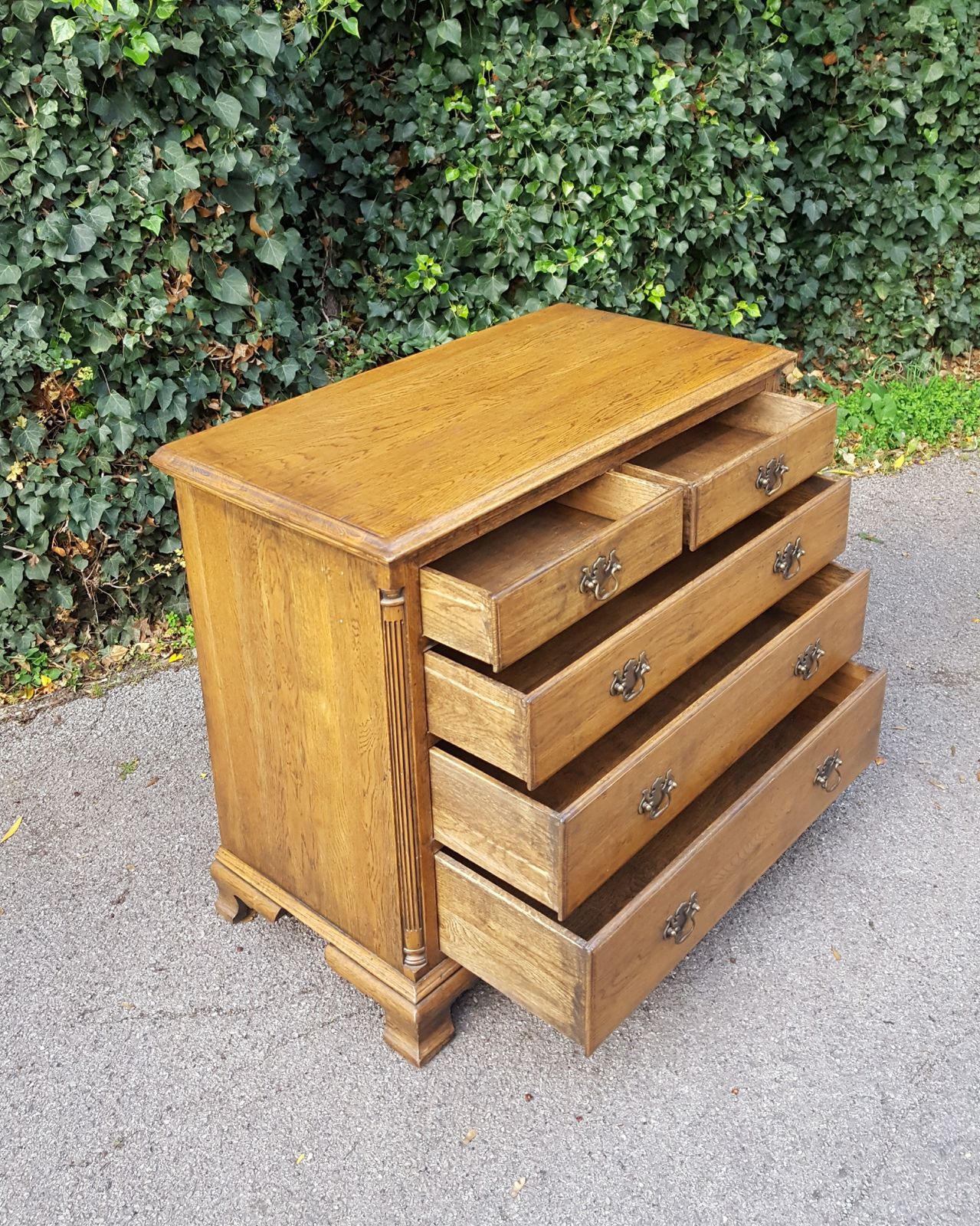 Antique Style Solid Oak Chest Of 5 Drawers photo Furniture
