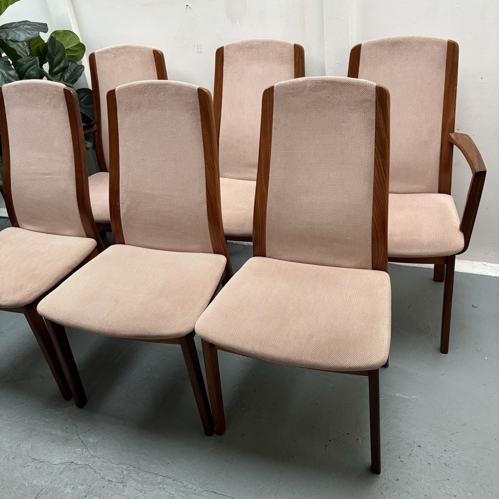 Set Of 6 G Plan Fresco Teak Dining Chairs Original Dusky Pink Upholstery Covers
