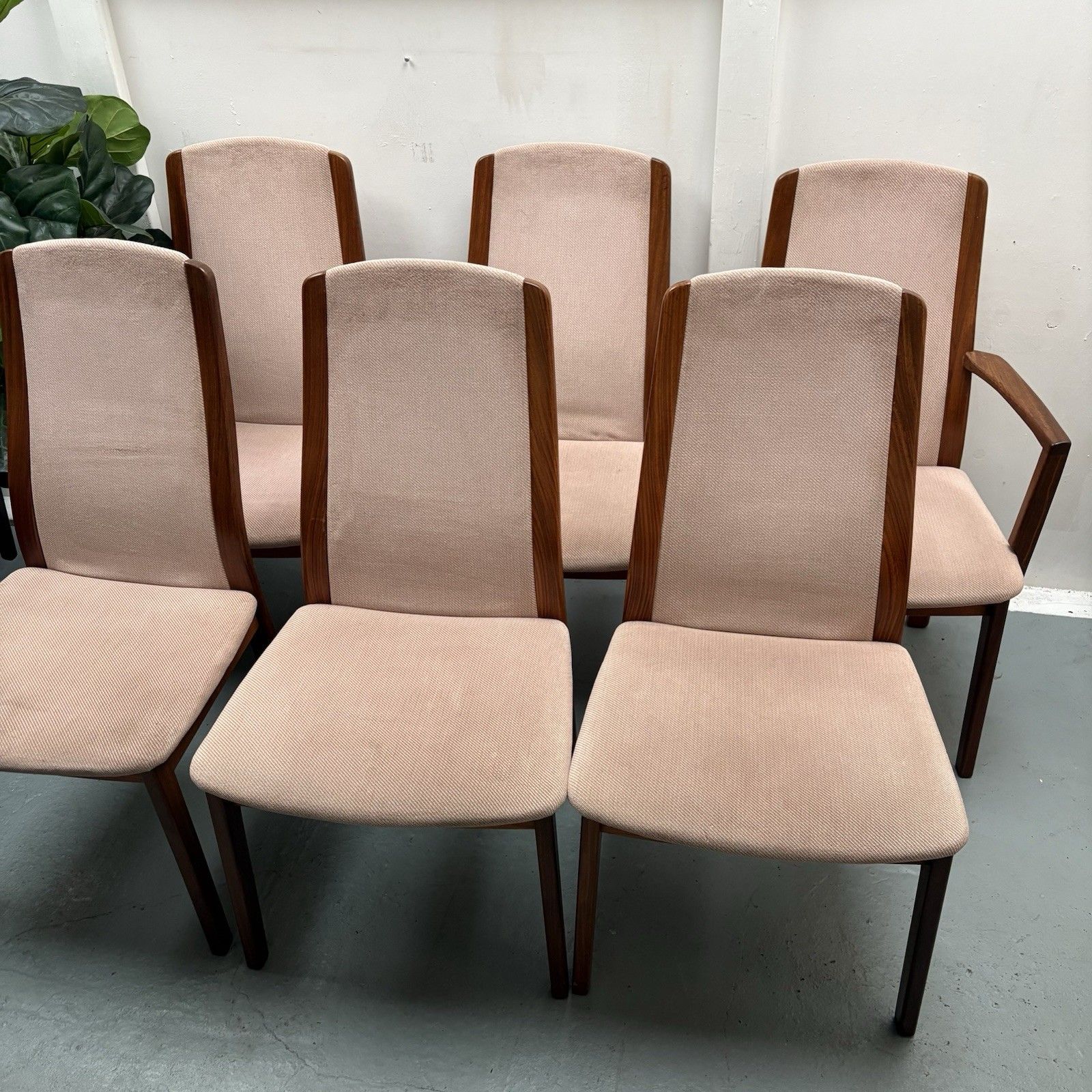 Set Of 6 G Plan Fresco Teak Dining Chairs Original Dusky Pink Upholstery Covers photo furniture