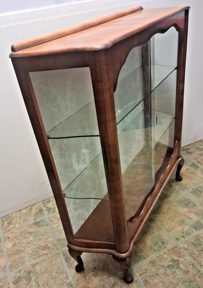 Antique Art Deco Glass Display Drink Cabinet In Walnut Burr Restored photo Furniture