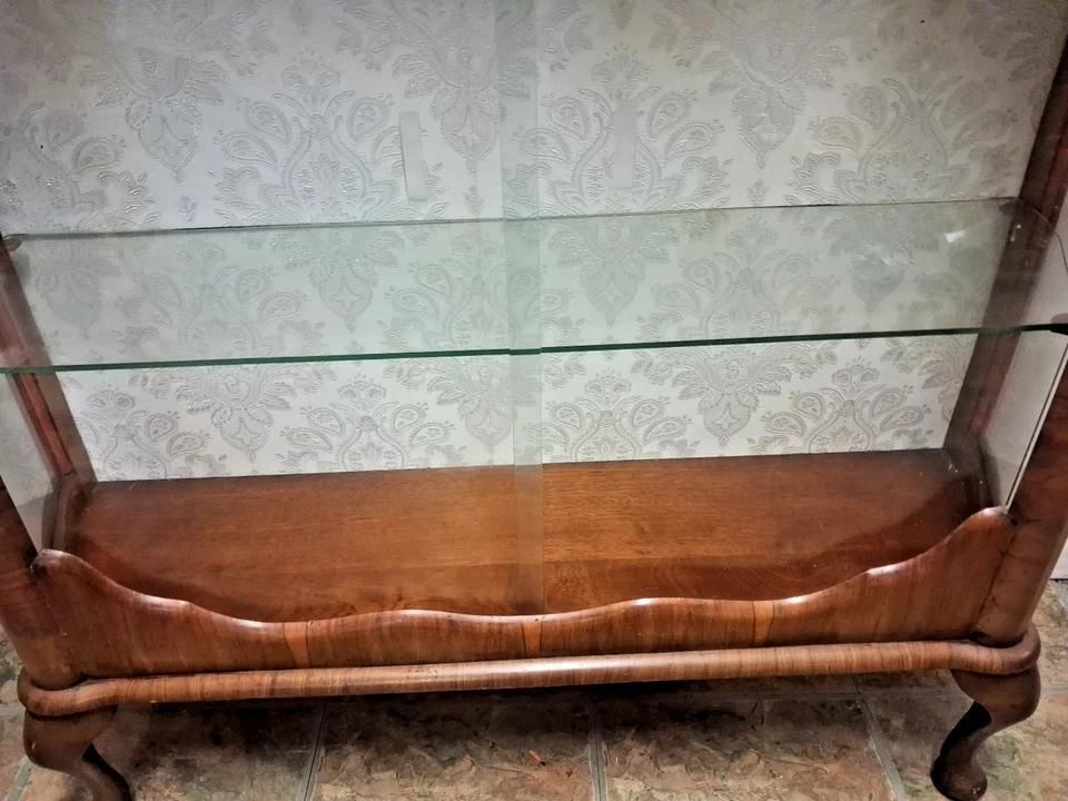photo furniture Antique Art Deco Glass Display Drink Cabinet In Walnut Burr Restored