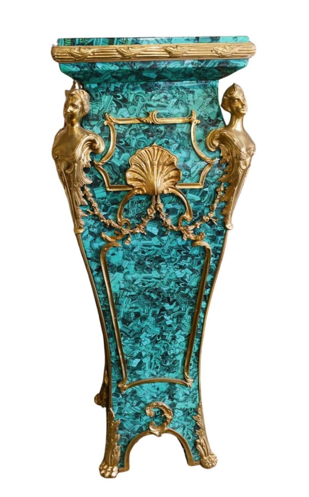 Pair Faux Malachite Pedestal Stands Louis XVI Revival Tables photo furniture