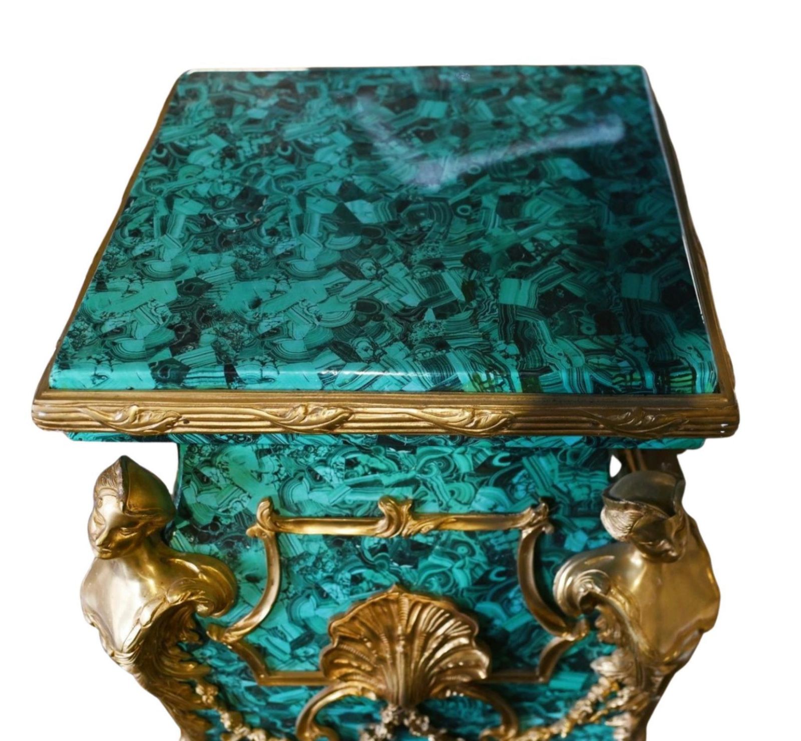 Pair Faux Malachite Pedestal Stands Louis XVI Revival Tables photo vinterior