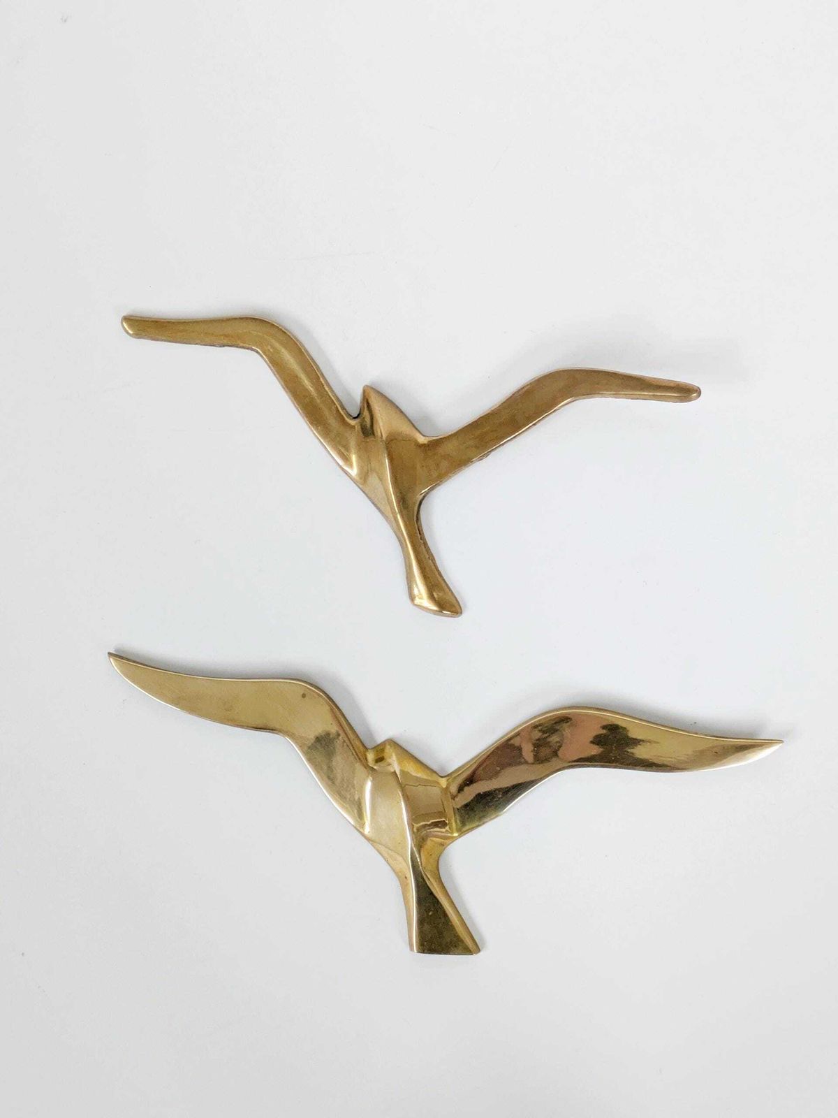 photo buy Set Of 2 Midcentury Brass Flying Birds: 1960s Minimalist Sculptural Seagull Wall Art