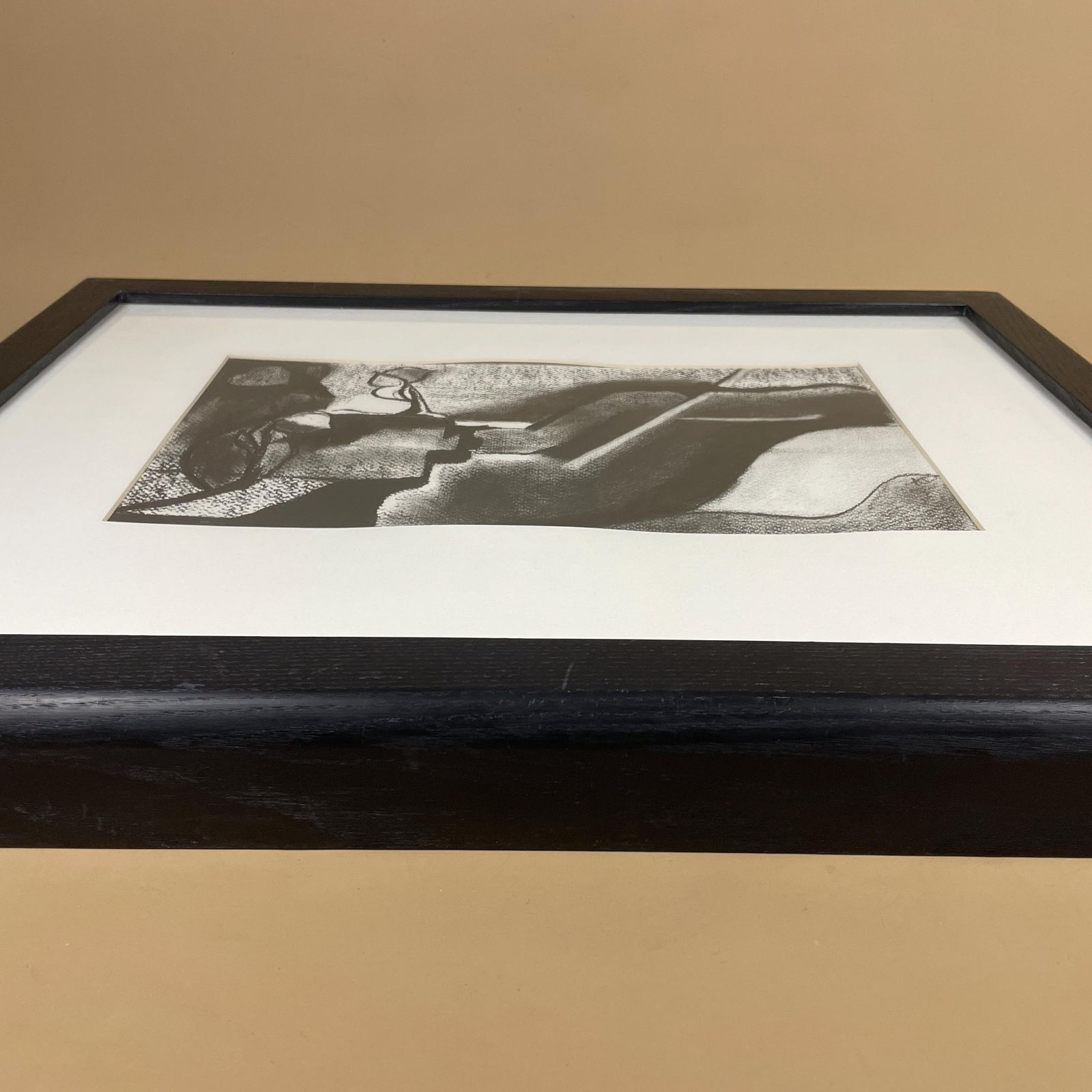 photo furniture Abstract Charcoal Drawing Modern Black White Framed Art Picture Contemporary Line Art Minimalist Shapes Monochrome The Mill By Annie Timothy