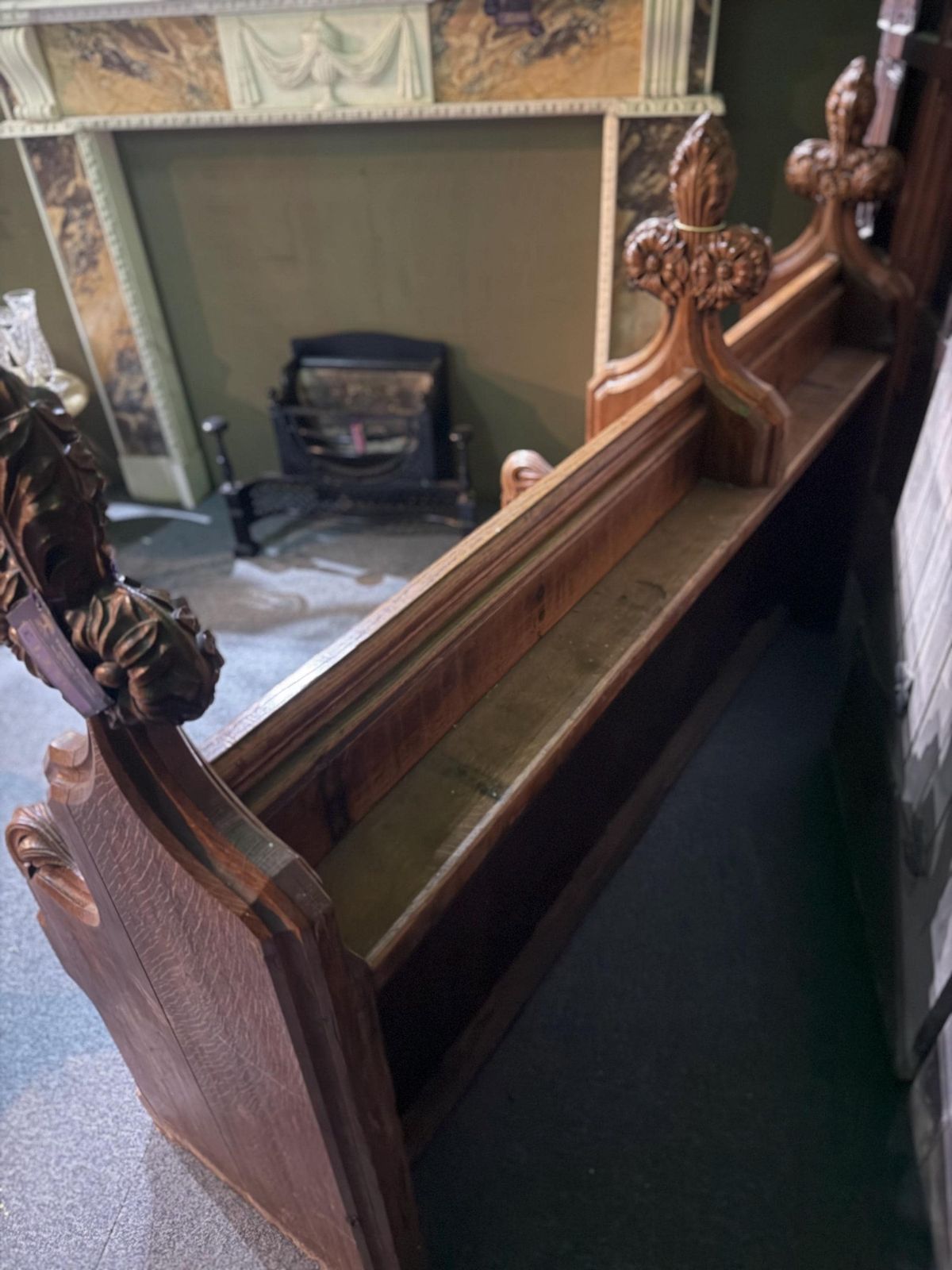 1250.0 Antique Hand Carved Gothic Oak Bench – Church Pew / Hall Seat photo