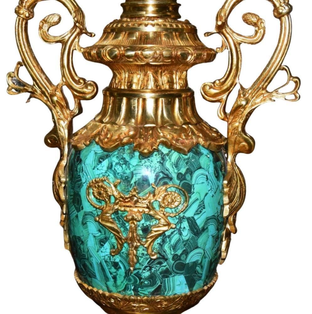 Pair Faux Malachite Candelabras Gilt Empire Revival photo 3995.0