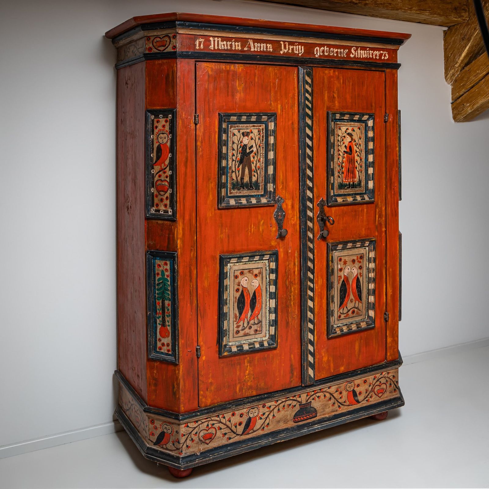 Hand Painted Folk Armoire In Red, Franconia, Dated 1773 photo Furniture