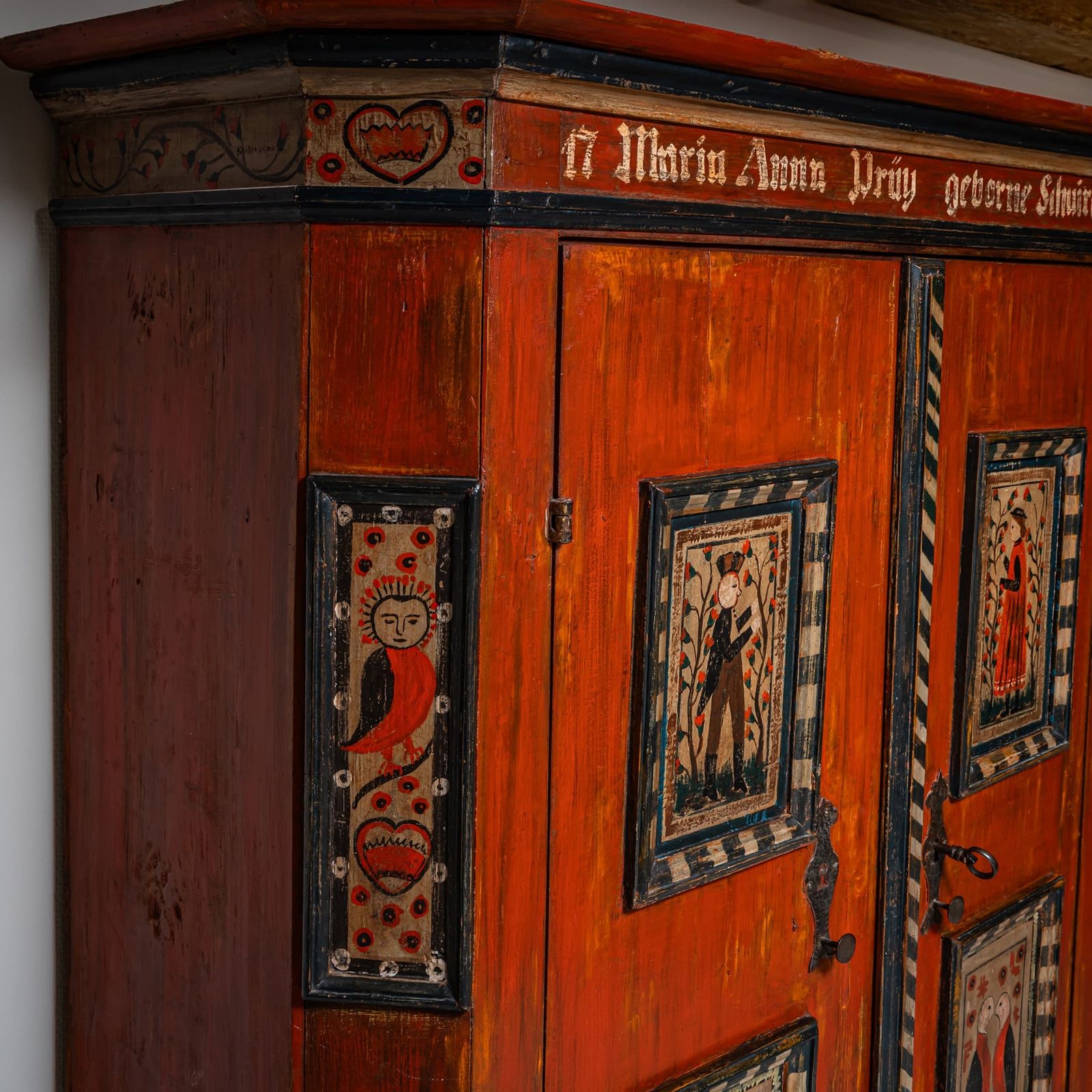 Hand Painted Folk Armoire In Red, Franconia, Dated 1773 photo vinterior