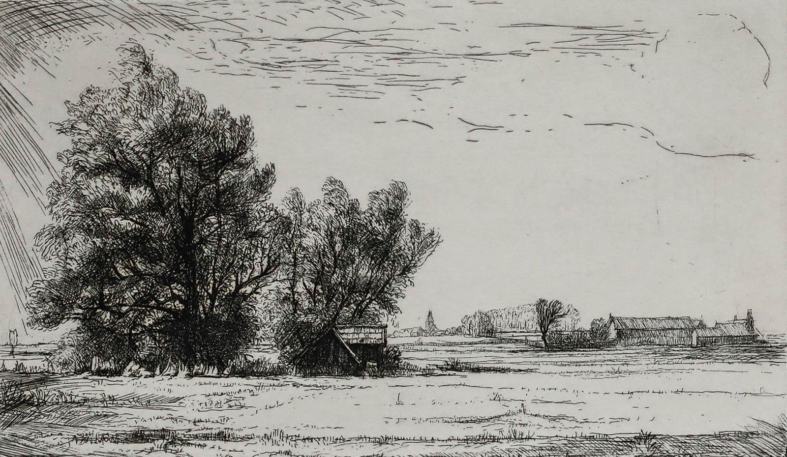Jean Pierre Cornet (B.1925) Mid 20th Century Etching, A View Of The Farm photo furniture