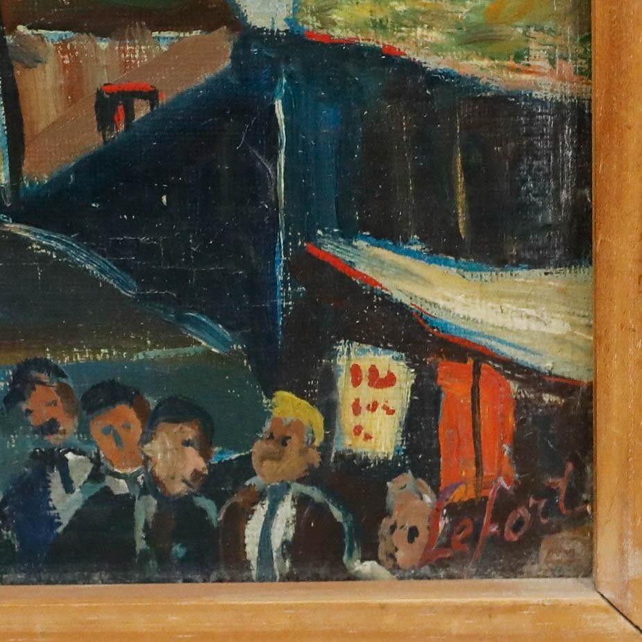 Jean Lefort (B.1948) Framed 20th Century Oil, A Flea Market In Paris photo 350.0