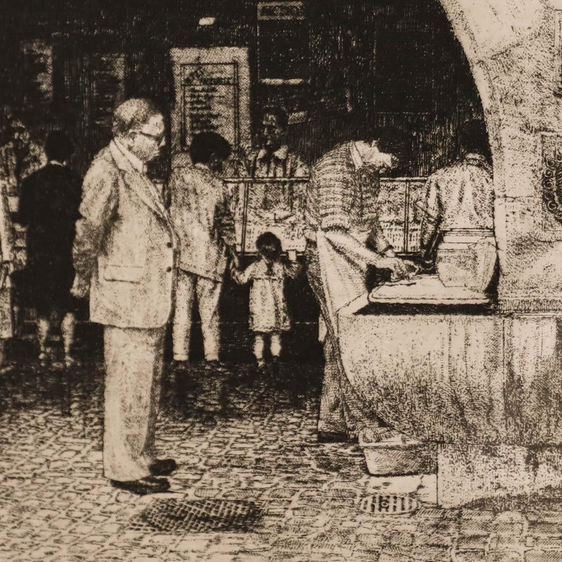 Wilfred R. E. Fairclough (1907 1996) Framed 1986 Etching, Italian Fishmongers photo Art