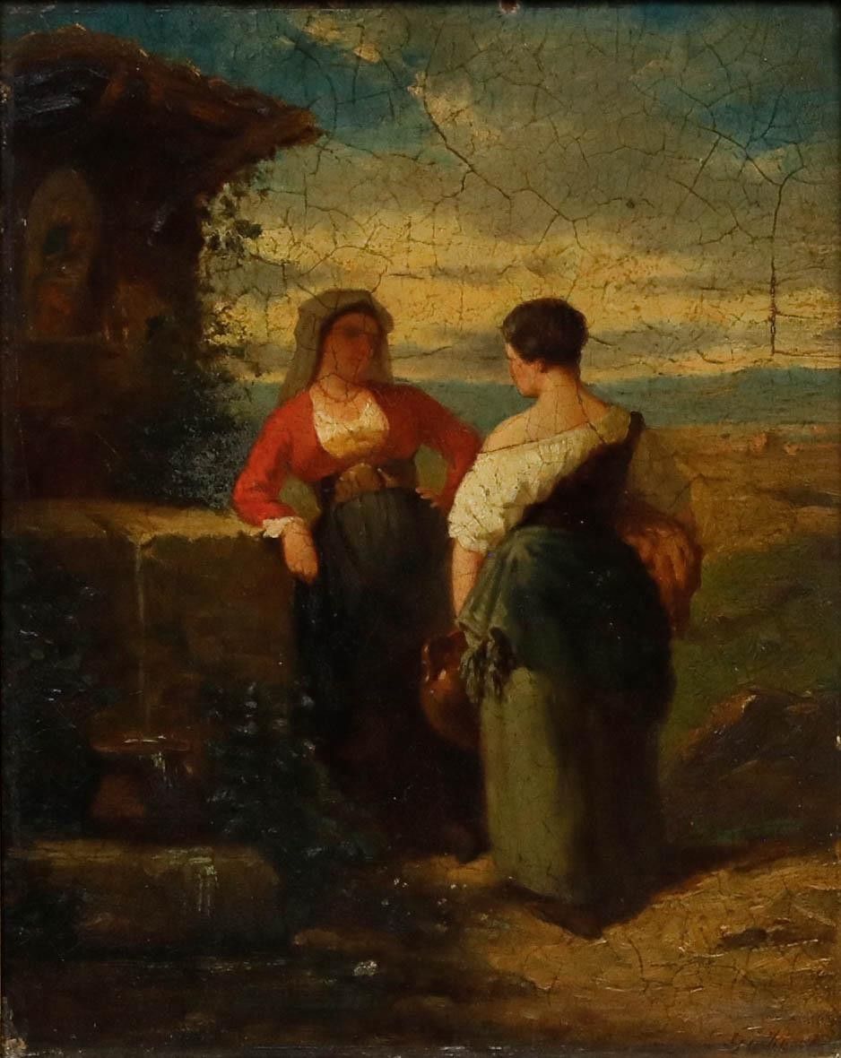 Charles Michel Guilbert D'anelle (1820 1889) Oil, Collecting Water photo furniture